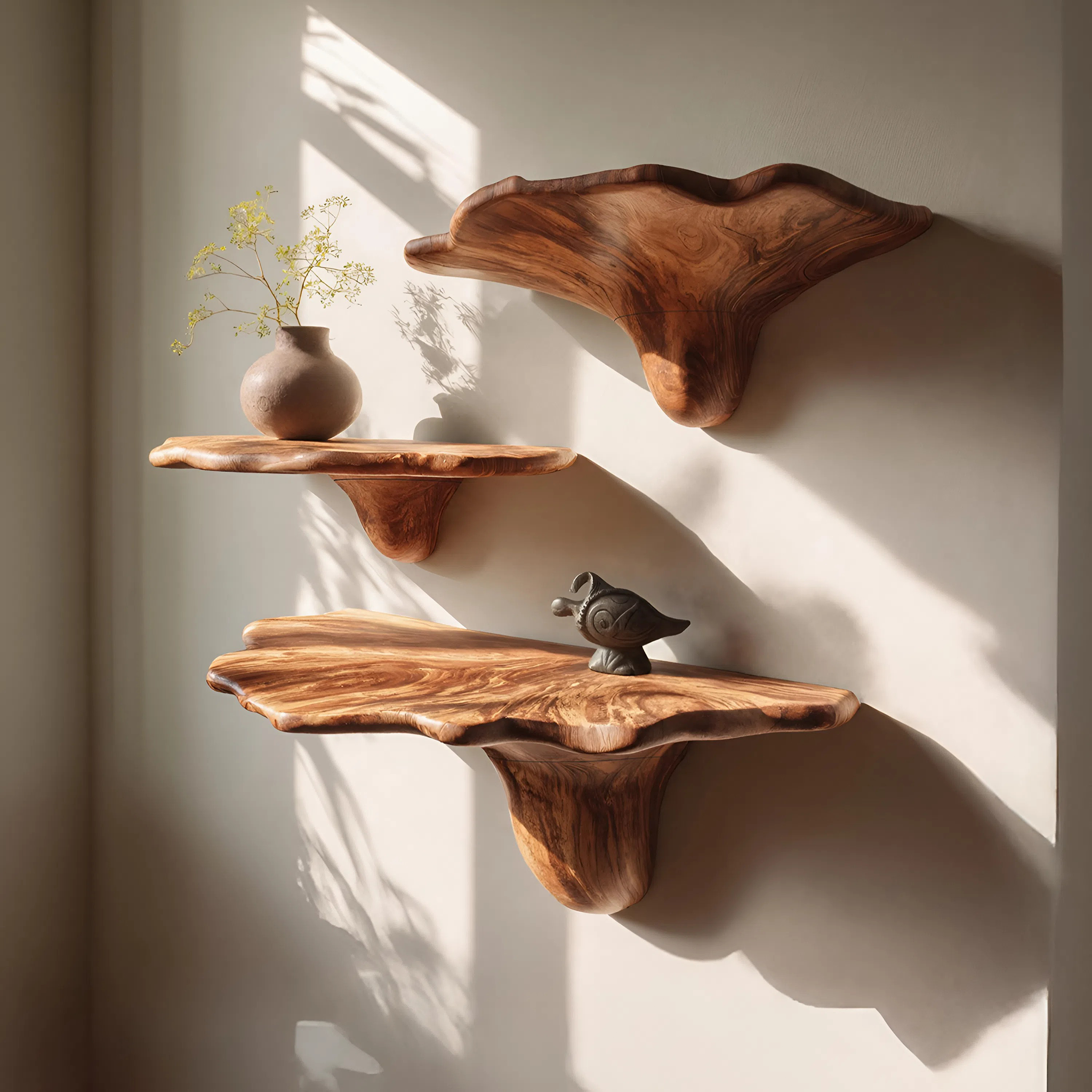 Farmhouse Solid Wood Mushroom Shelf For Rustic Living Room Decor SILDTTNMR005