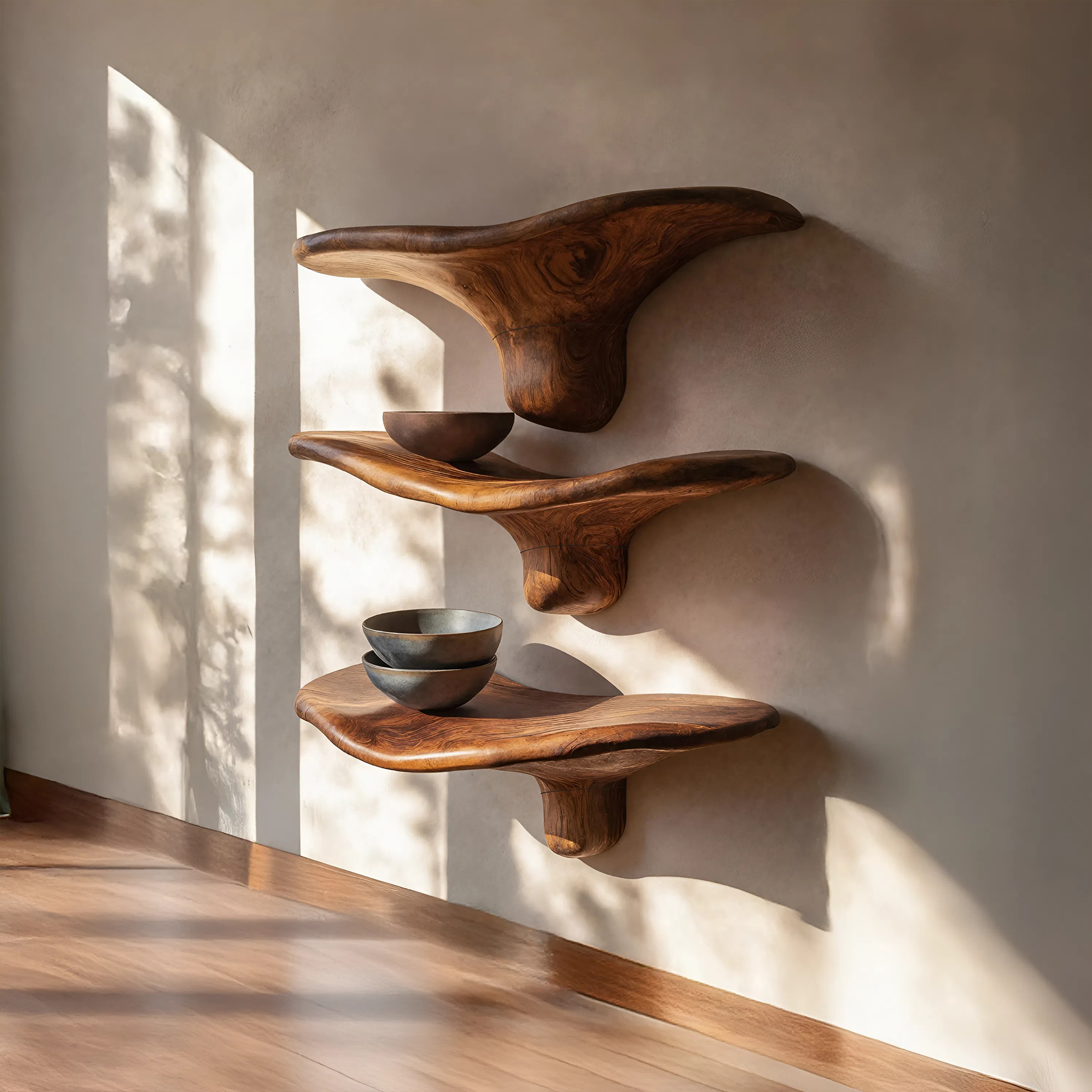 Modern Wooden Live Edge Mushroom Shelf For Minimalist Interior Decor SILDTTRMR012