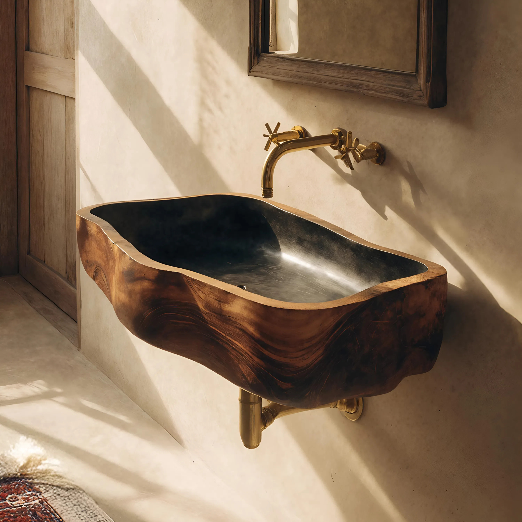 Mid Century Wooden Wall Mounted Bathroom Sink For Elegant Bathroom Design SILDTTNVS037