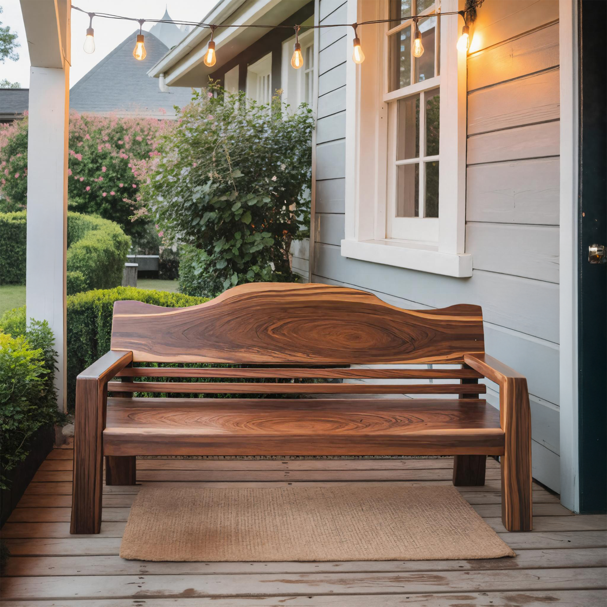 Rustic Outdoor Wooden Bench With Curved Backrest For Garden Or Porch SITHTTCHR026