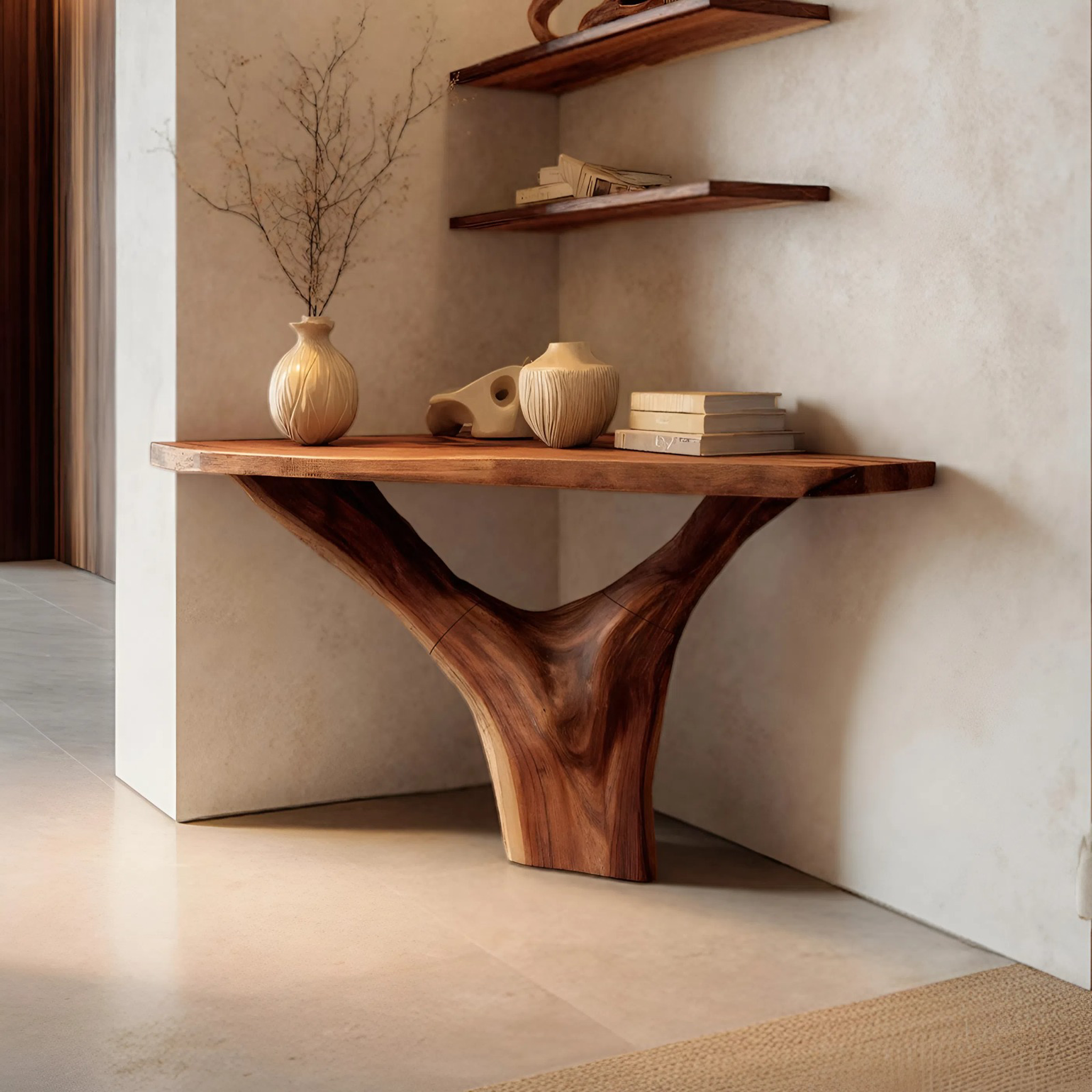 Modern Live Edge Console Table Solid Wood Artistic For Living Room SILDTTNCS099