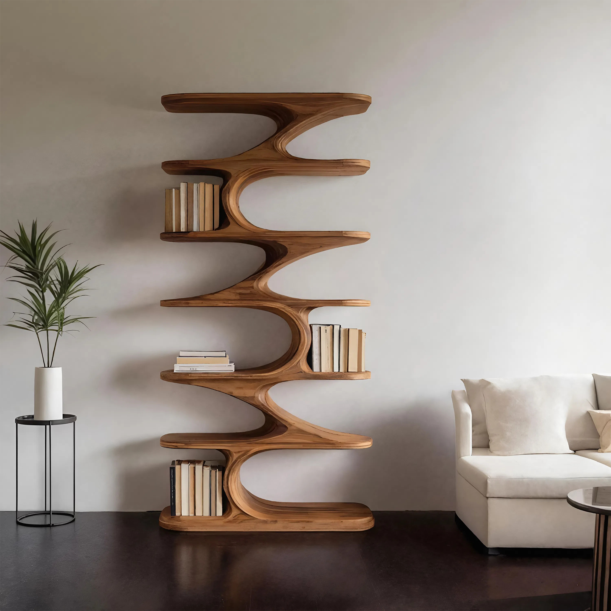 Modern Organic Curved Bookshelf For Living Room SITHHNBS061
