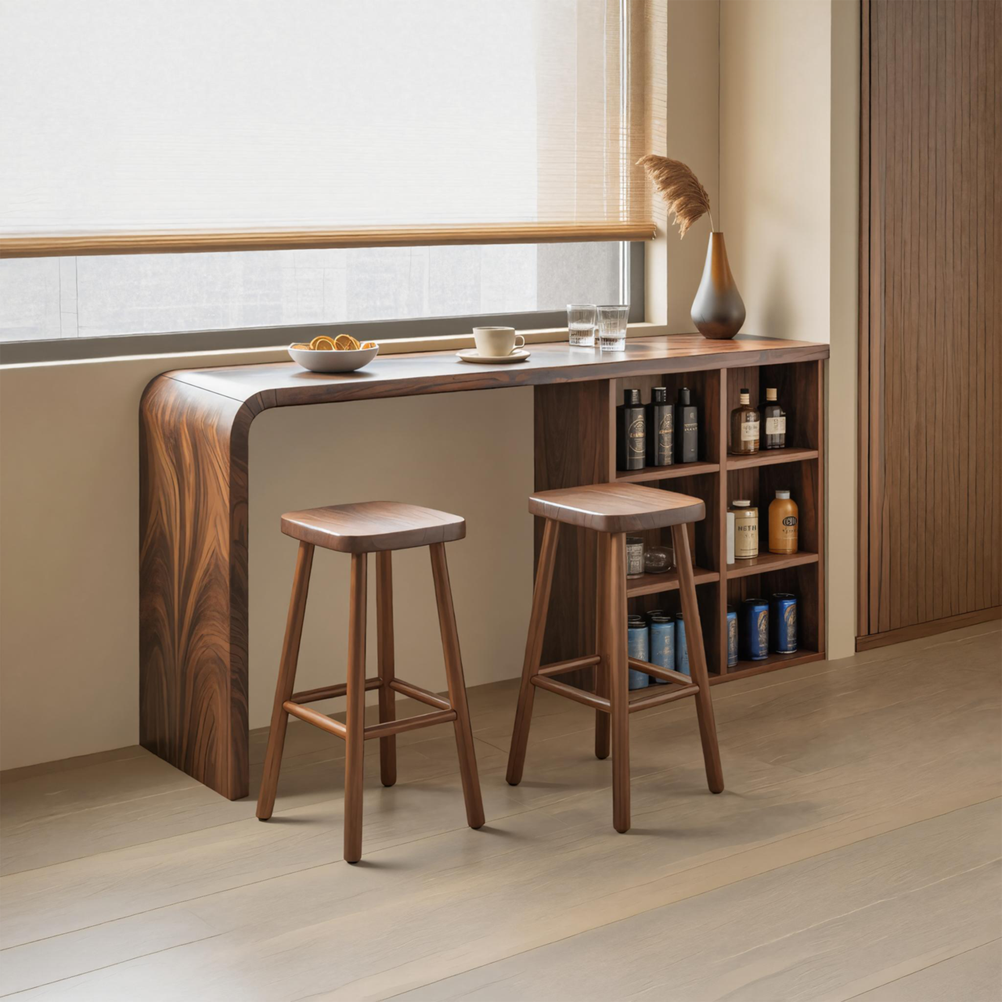 Modern Wooden Bar Table With Storage For Kitchen Or Home Mini Bar SITHTTBTA003
