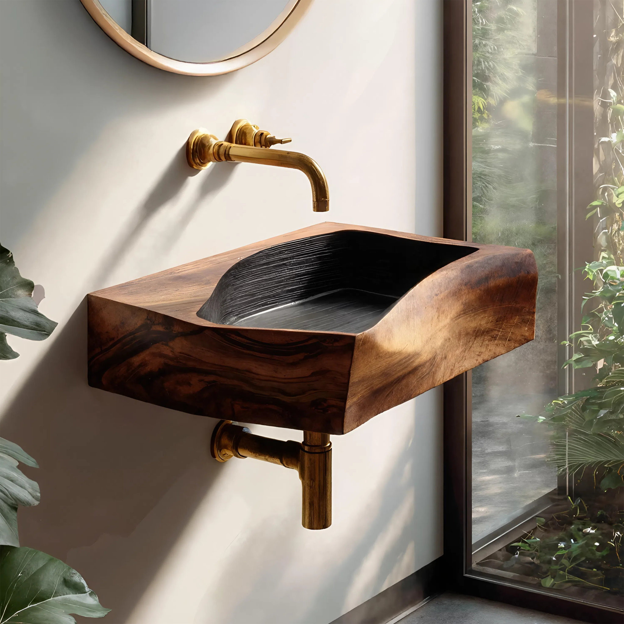 Farmhouse Wall Mounted Wooden Bathroom Sink For Warm Bathroom Decor SILDTTNVS062