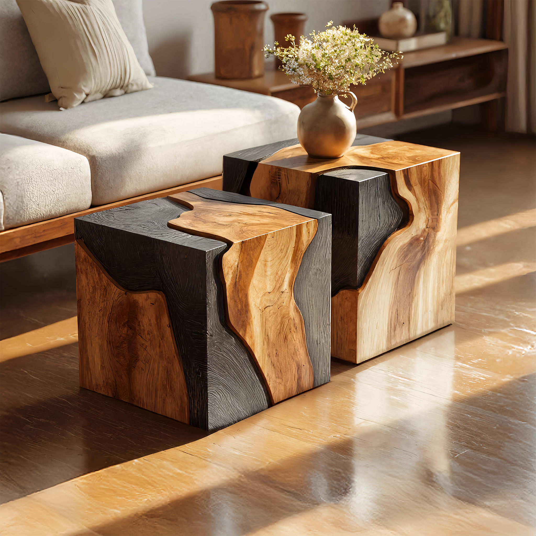Handcrafted Low Wooden Coffee Table For Unique Living Room SILDTTNCF042