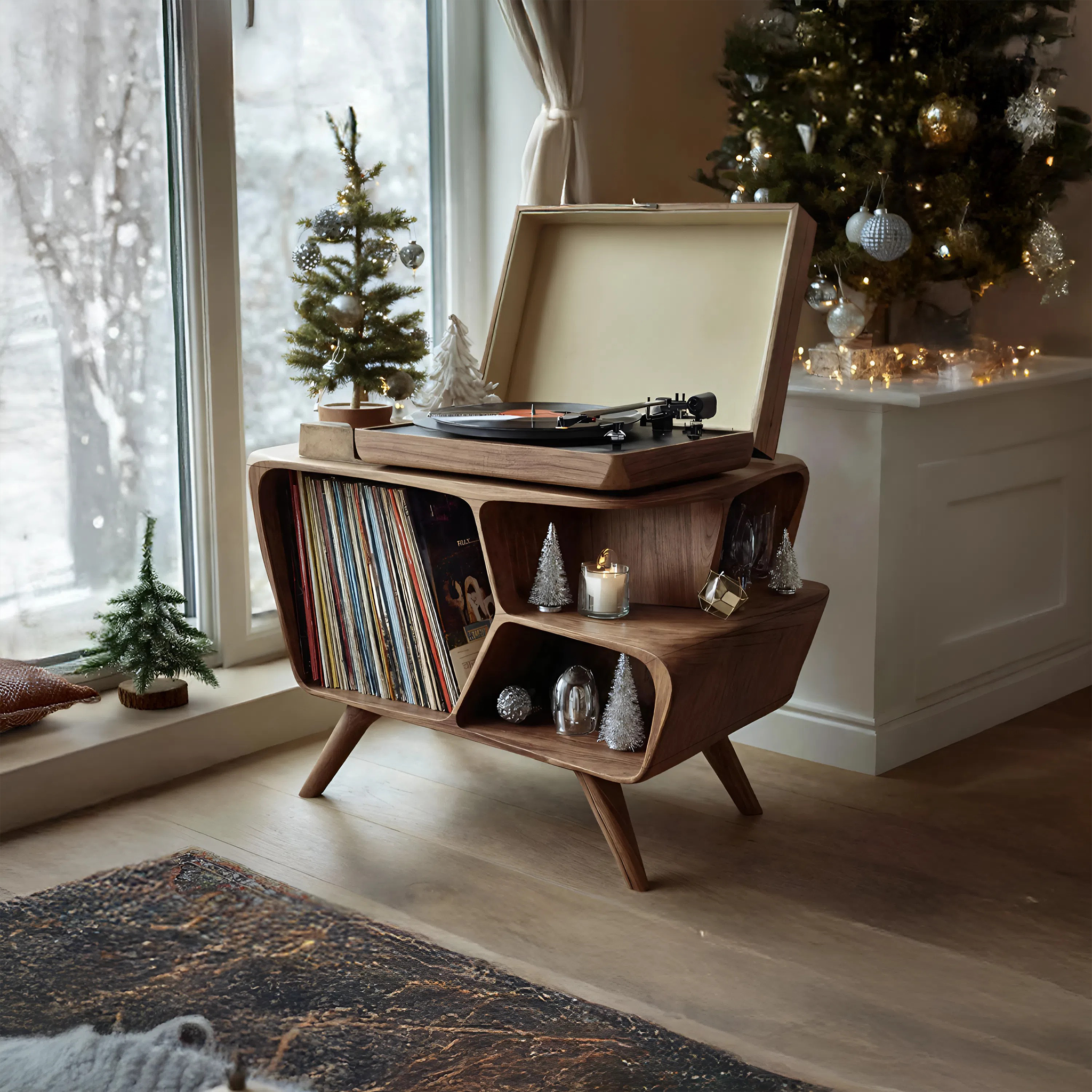 Mid Century Wooden Record Stand For Living Room Christmas Gift SILDTTNCRS001