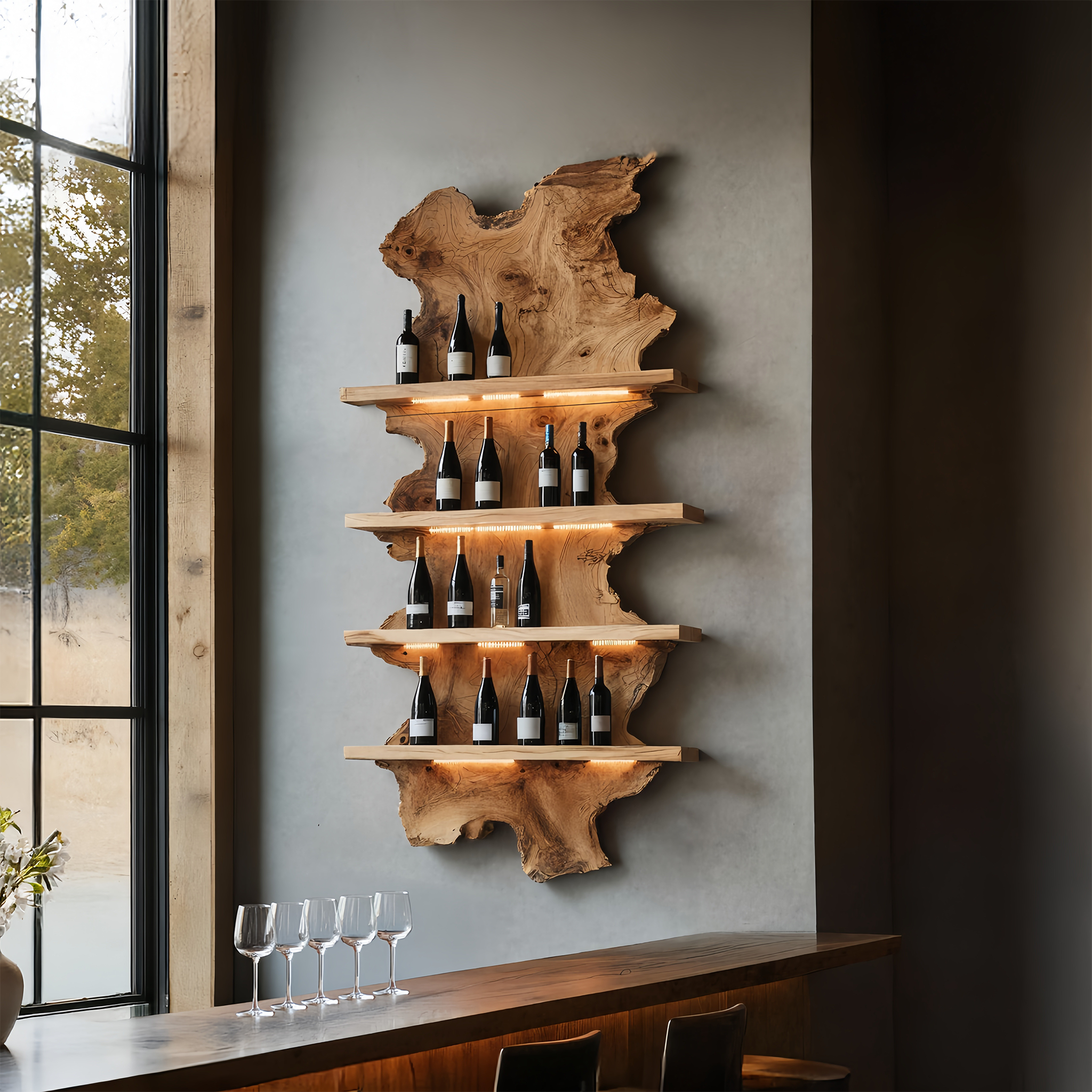 Mid Century Live Edge Wine Holder For Bar Decor And Home Art SILDTTRWH060