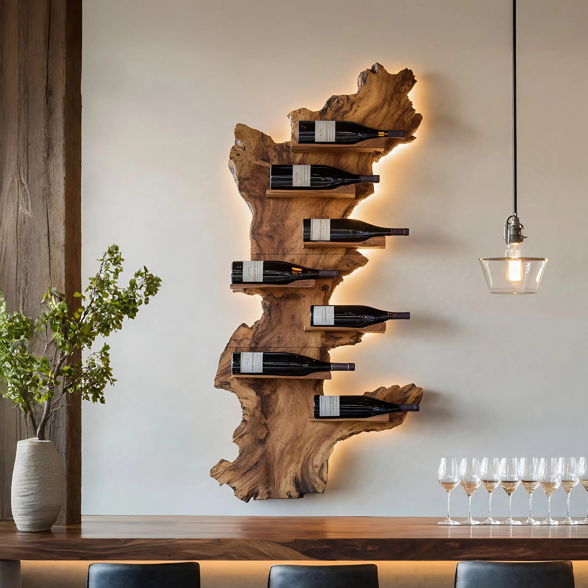 Modern Live Edge Wine Holder For Living Room Furniture Decor SILDTTRWH046