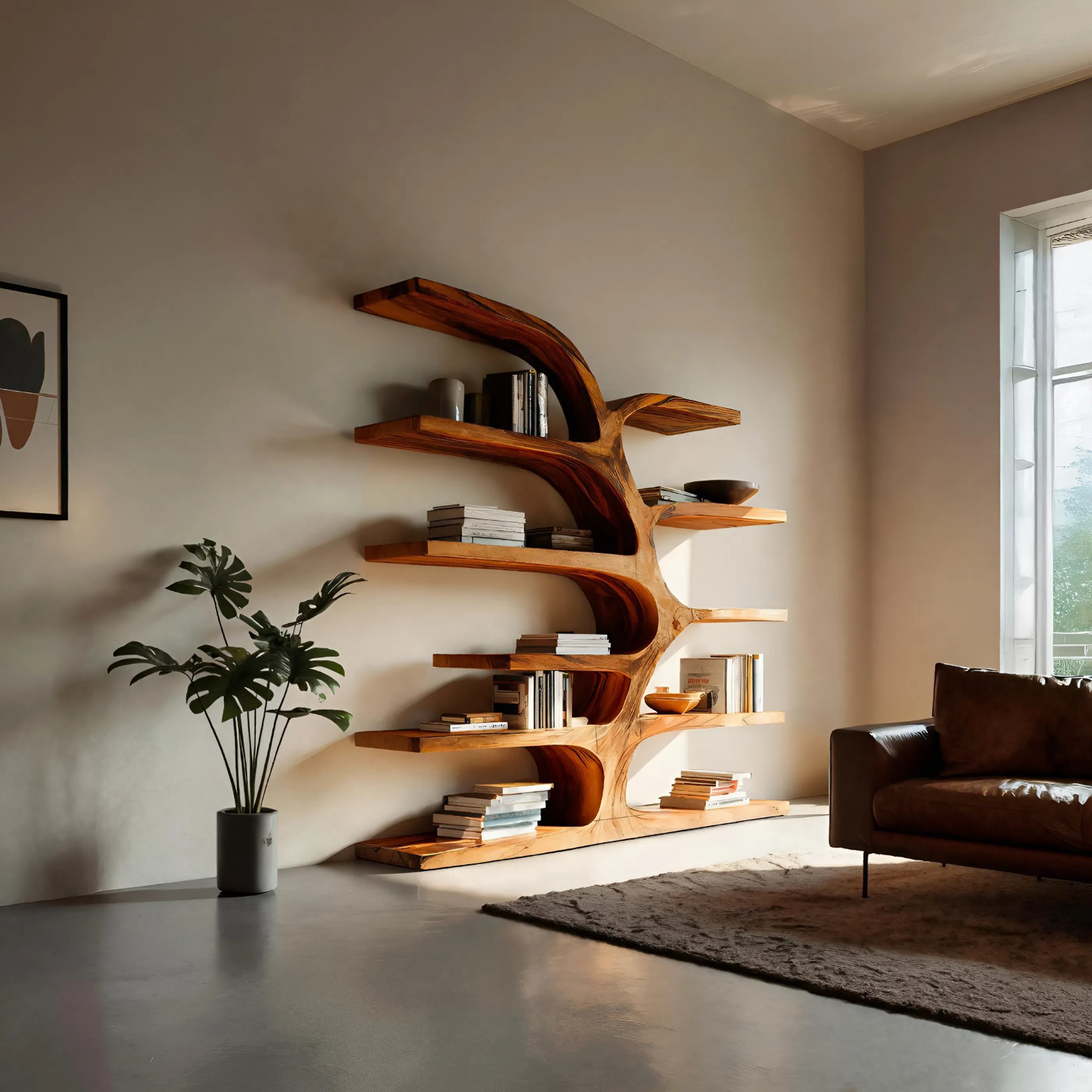 Handcrafted Curved Bookshelf For Living Room Furniture RTTHTTBS055