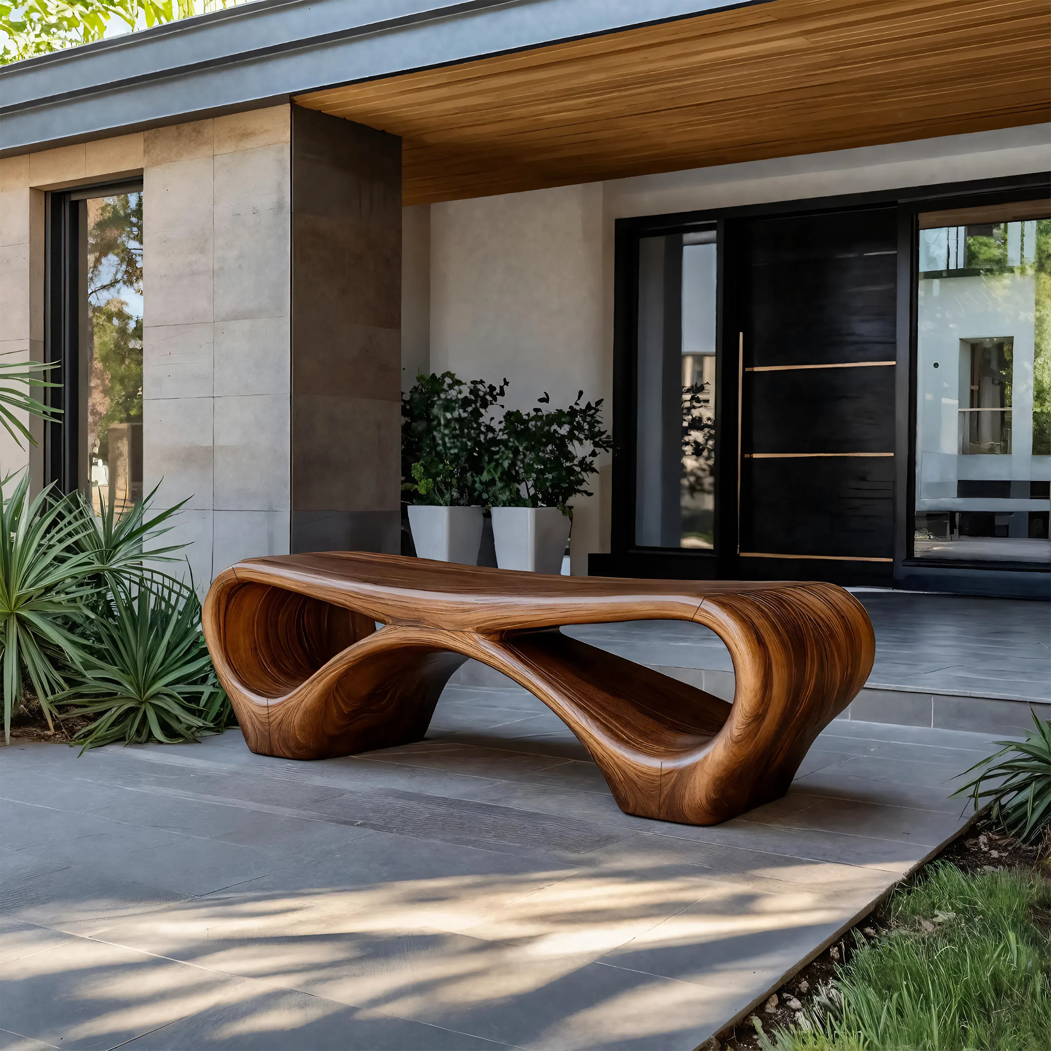 Modern Sculptural Outdoor Bench With Curved Design For Garden SITHTTGDB006