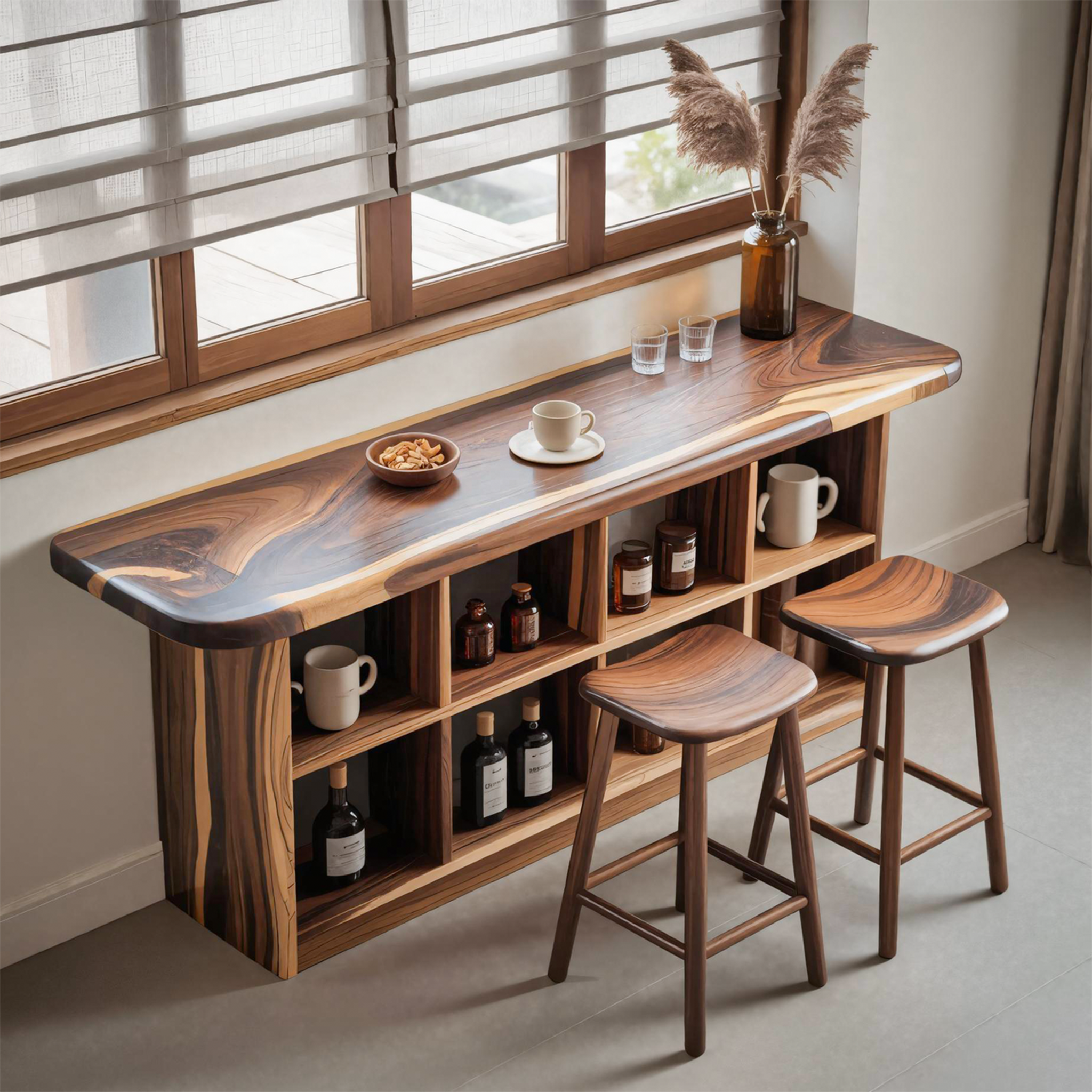 Wooden Bar Table With Storage For Compact Kitchen Or Coffee Bar SITHTTBTA005