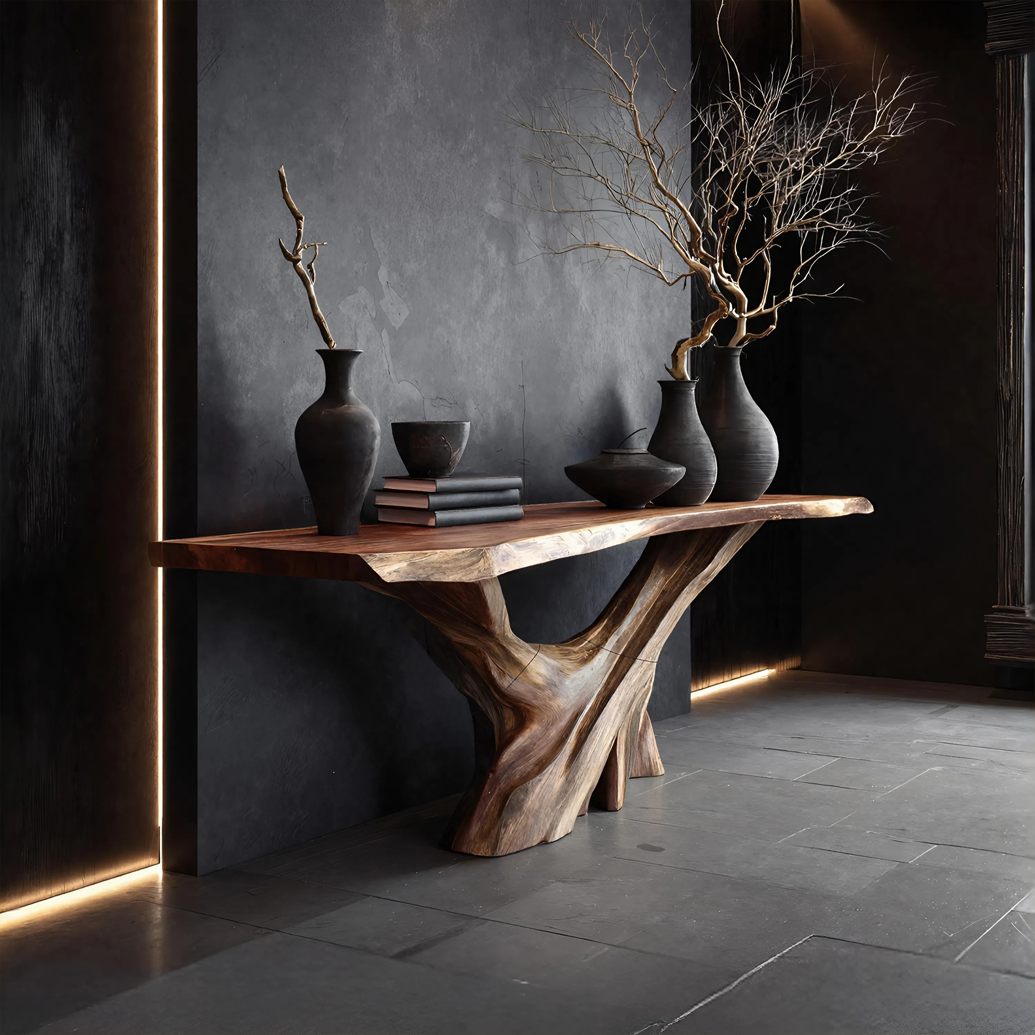 Mid Century Live Edge Console Table Artistic Wood For Furniture Decor SILDTTNCS078