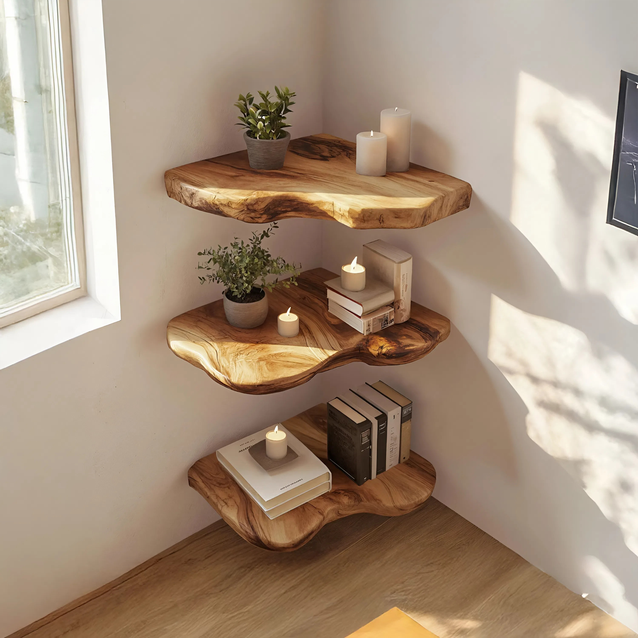 Modern Solid Wood Corner Shelf For Entryway Design And Display SILDTTRCN004