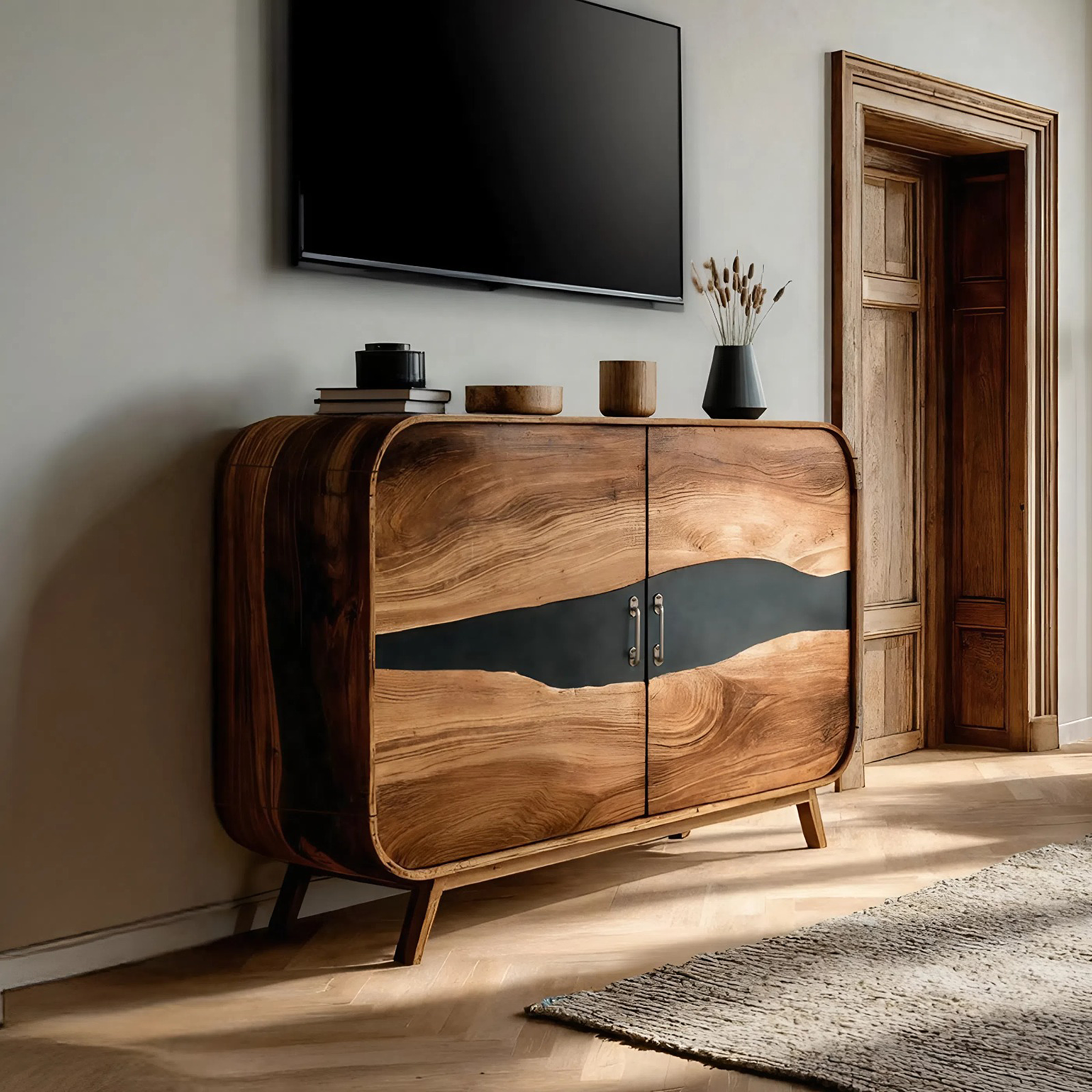 Farmhouse Live Edge Media Console For Entryway Decor SILDTTNTVC115