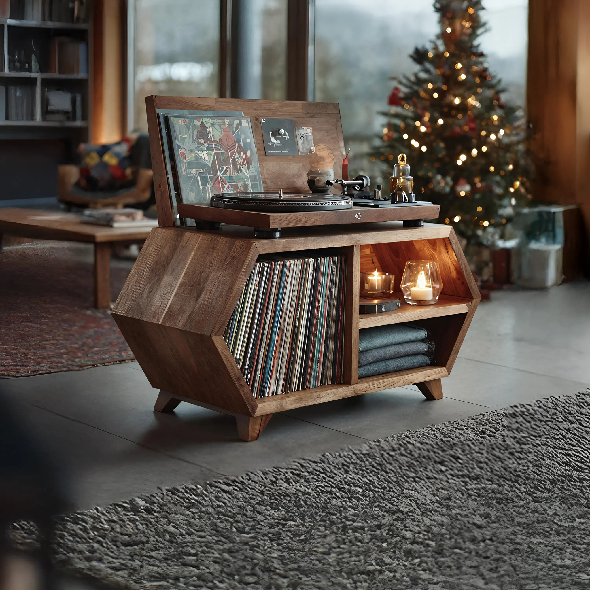 Handcrafted Wooden Record Stand For Bedroom Holiday Style SILDTTNCRS003