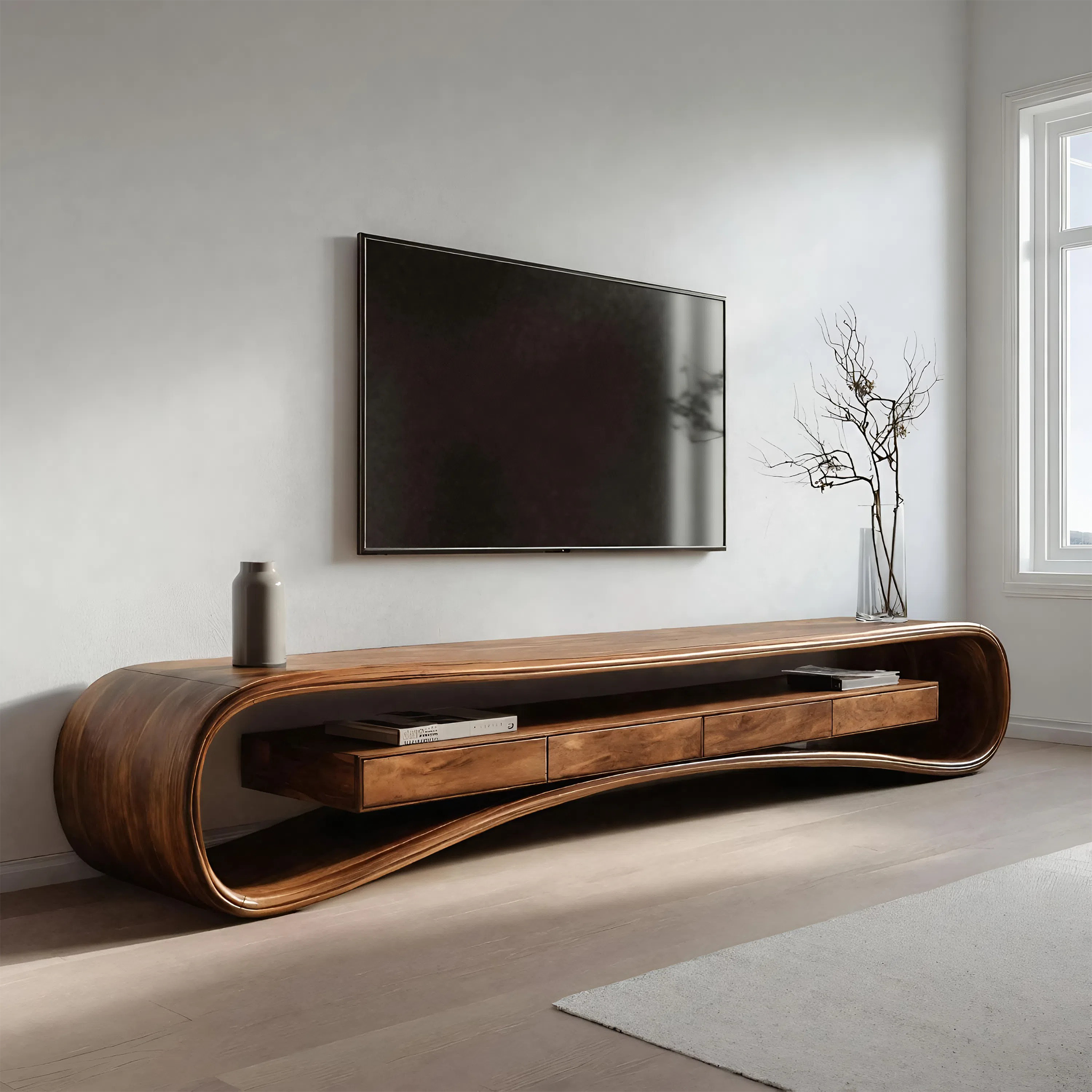 Modern Luxury Curved Media Console For Living Room SITHHNTVC045
