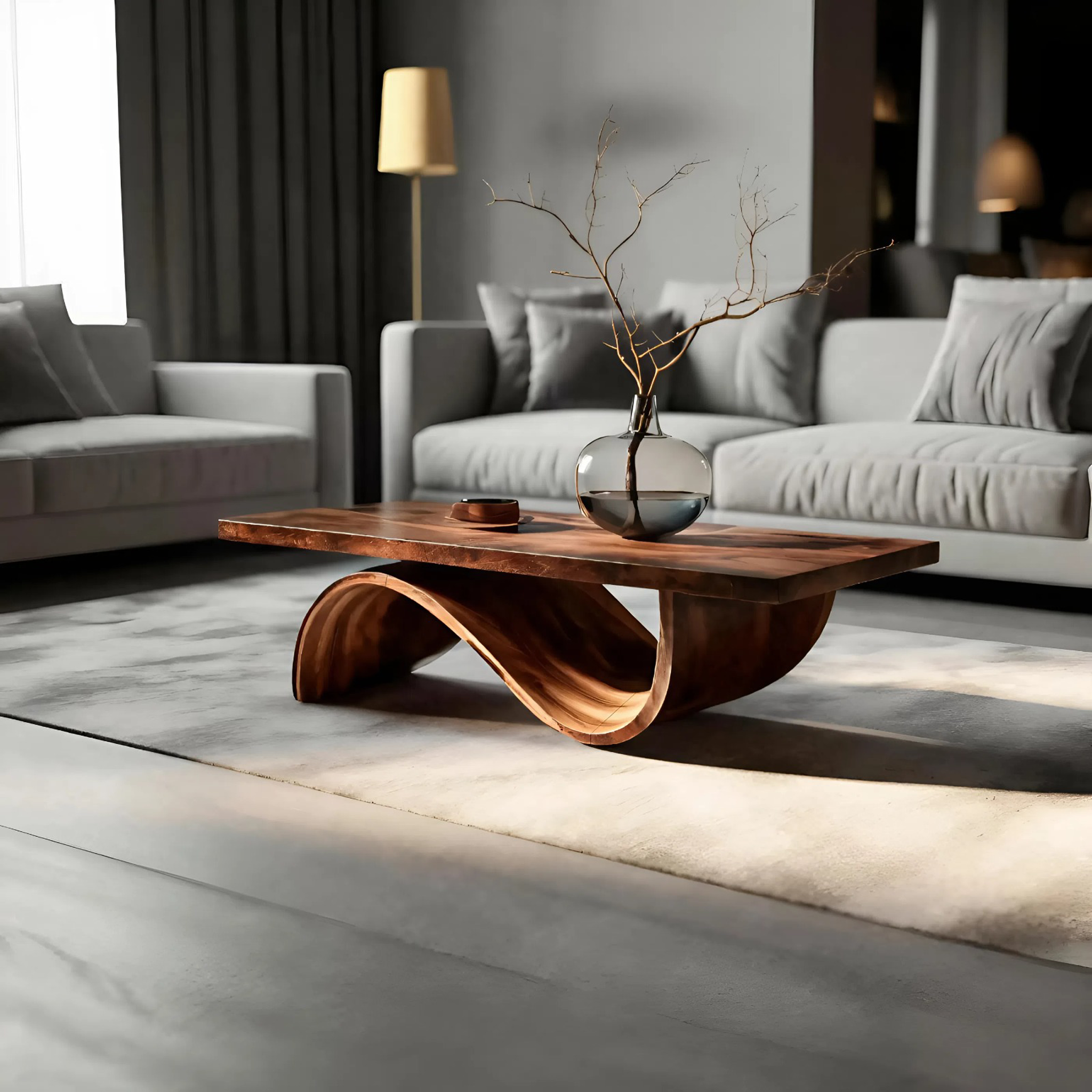 Artistic Coffee Table Curved Base Design For Living Decor RTTHTTCF022