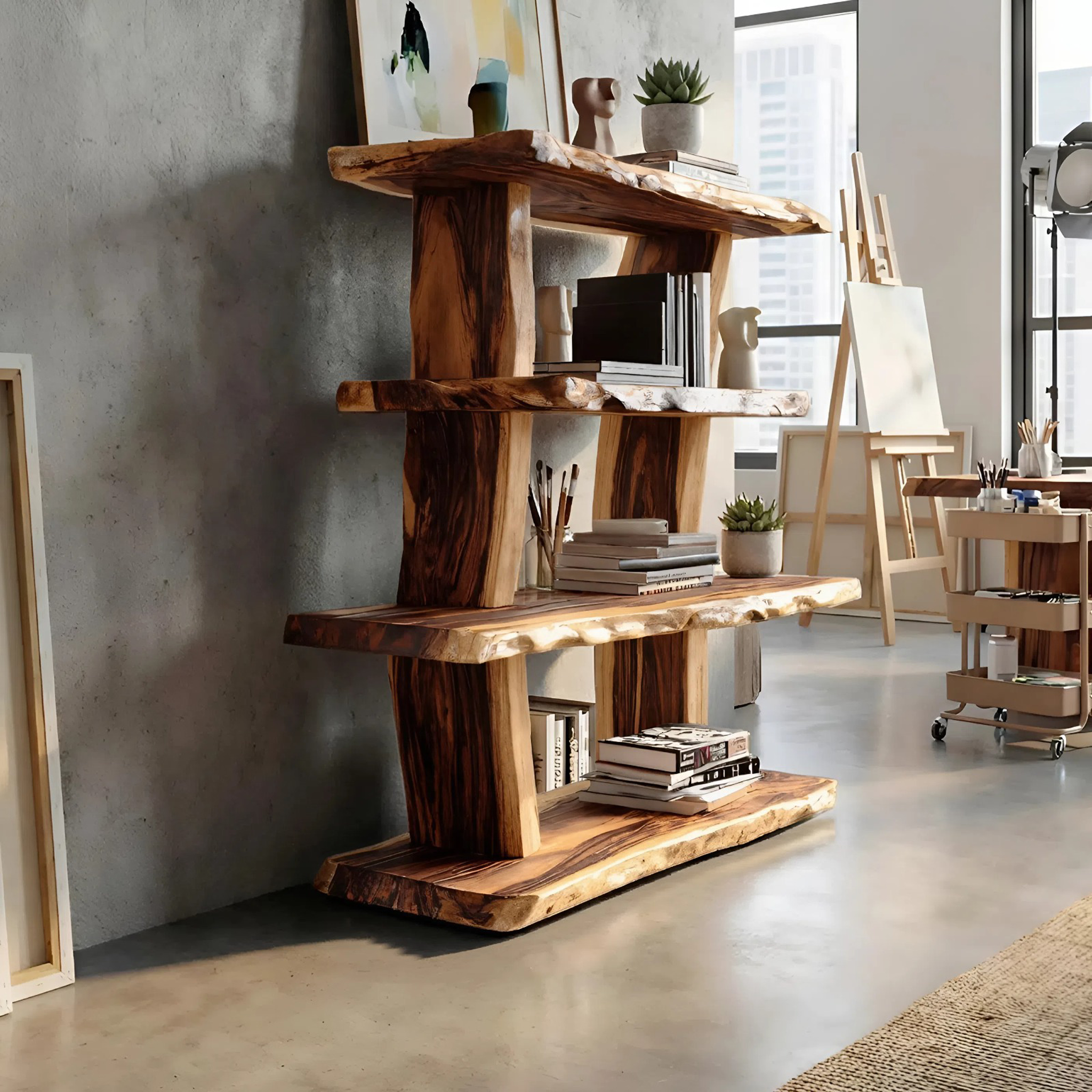 Contemporary Wood Bookshelf For Living Room Storage And Modern Decor SILDTTNFGS007