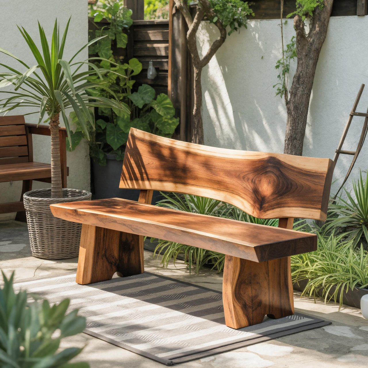 Contemporary Wood Bench With Sculpted Back For Patio Or Courtyard SITHTTCHR019