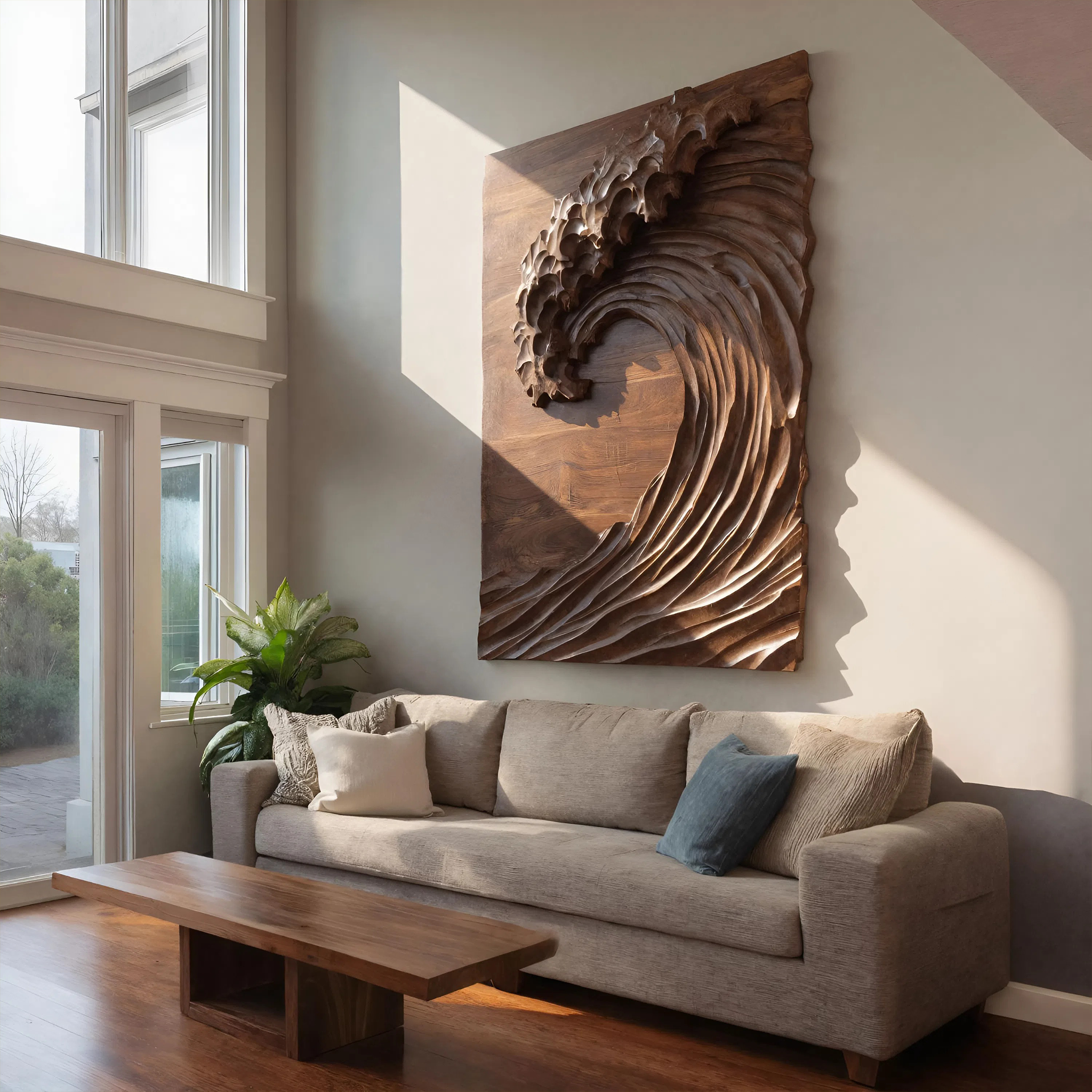 Hand Carved Wave Wall Art For Modern Living Room Decor RTTHHNWA077