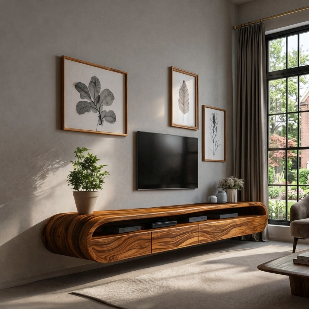 Modern Floating TV Console With Rounded Edge For Living Room SITHTTTVC022