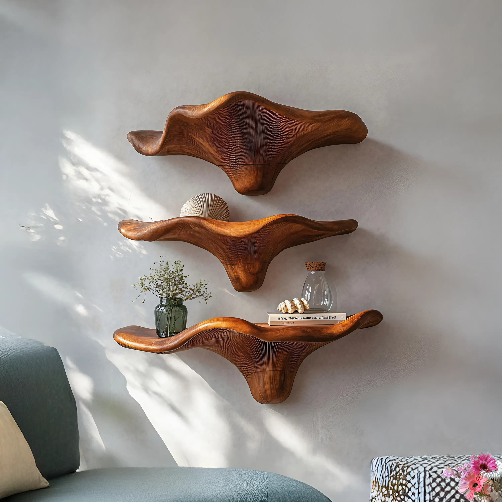 Mid Century Wooden Live Edge Mushroom Shelf For Living Room Decor SILDTTRMR005