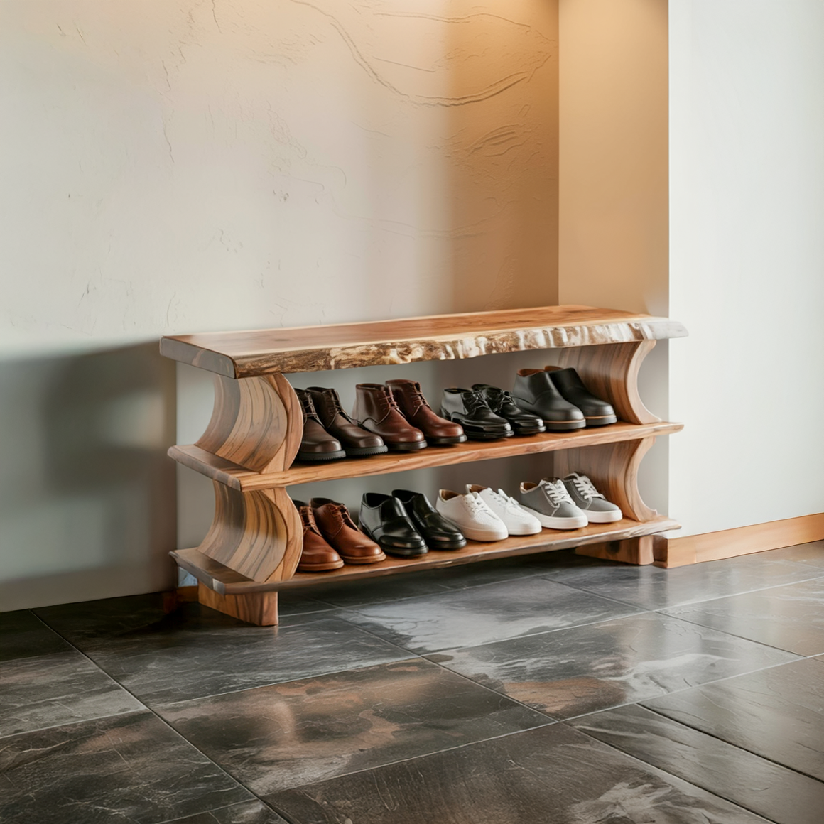 Artistic Wave Shoe Stand Mudroom And Entryway SINLSASB081