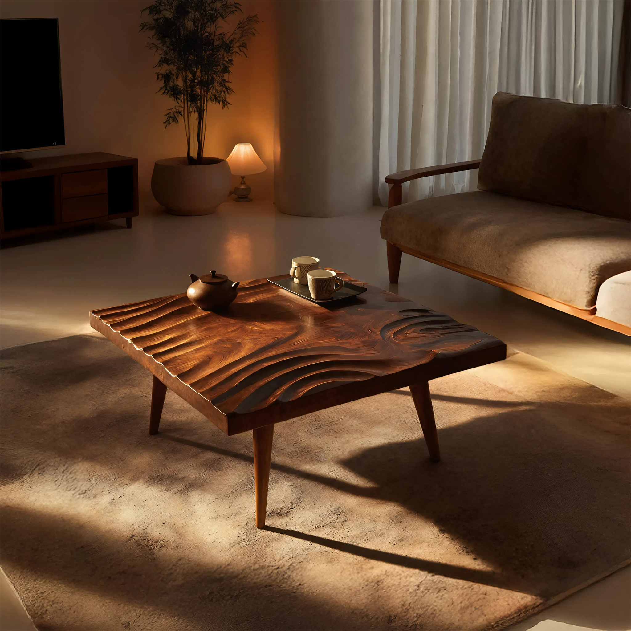 Handcrafted Irregular Solid Wood Coffee Table For Furniture Decor SILDTTRCF071