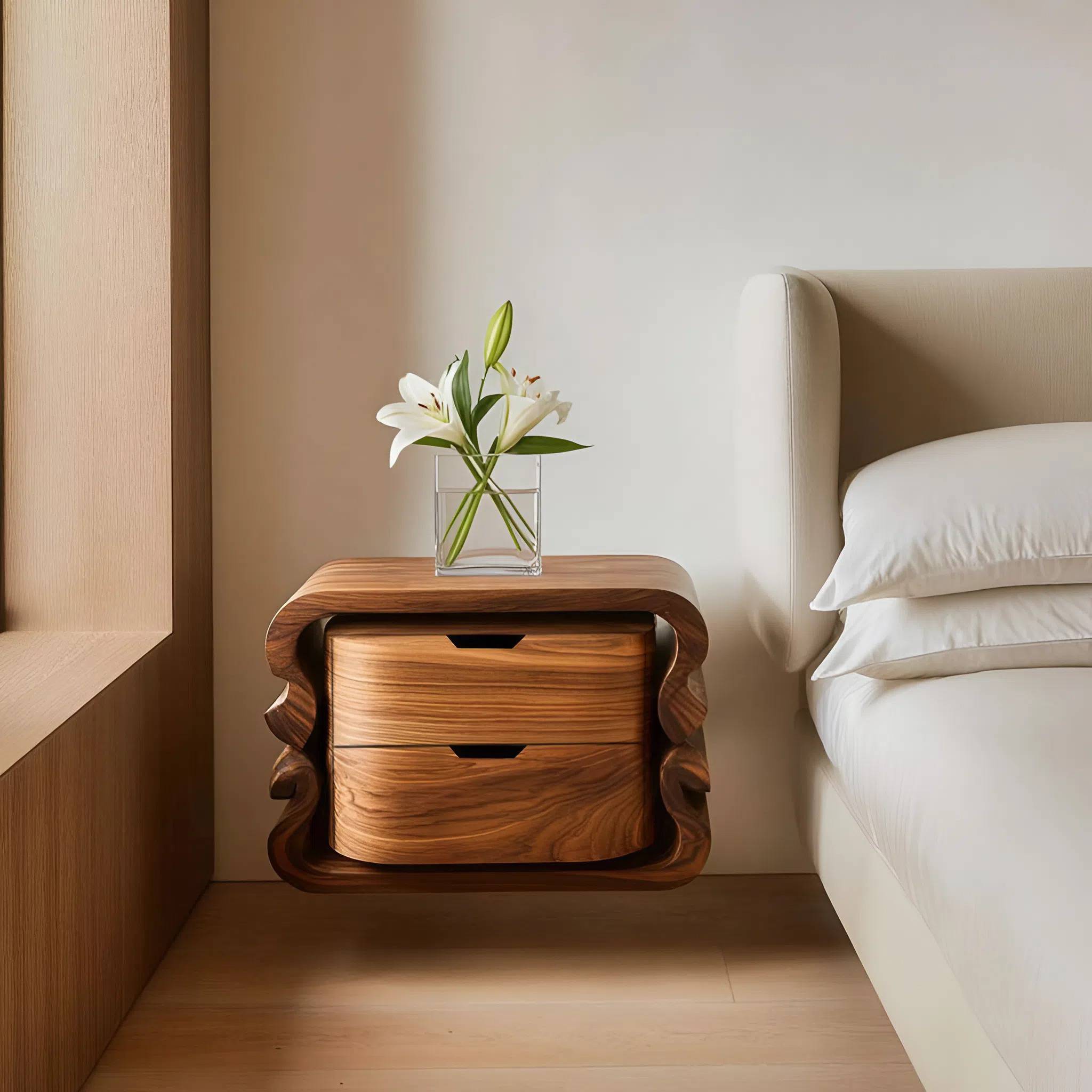 Sculptural Floating Nightstand For Modern Bedroom RTTHHNNS009