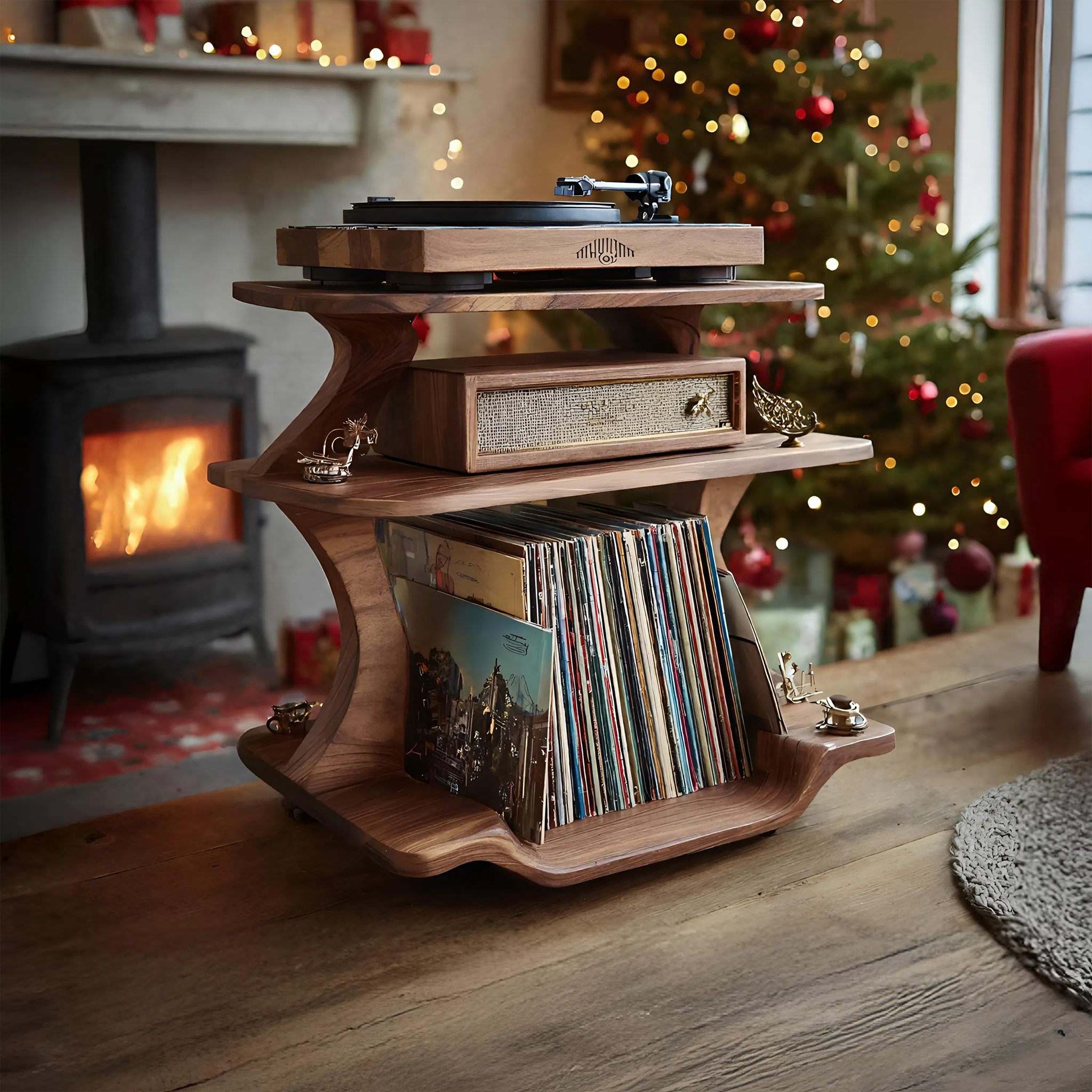 Mid Century Wooden Record Stand For Christmas Vinyl Lovers SILDTTNCRS013