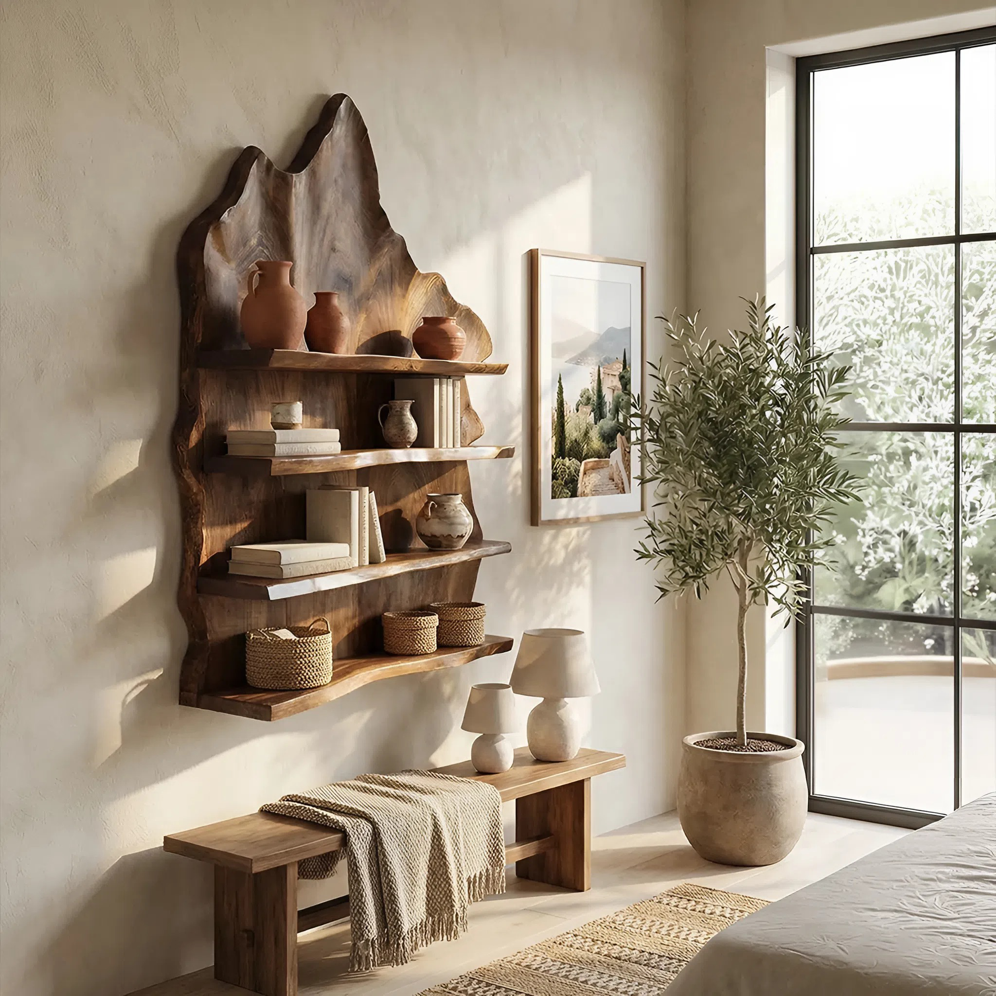Industrial Live Edge Wall Mount Shelf For Living Room Decor SILDTTRWMS009