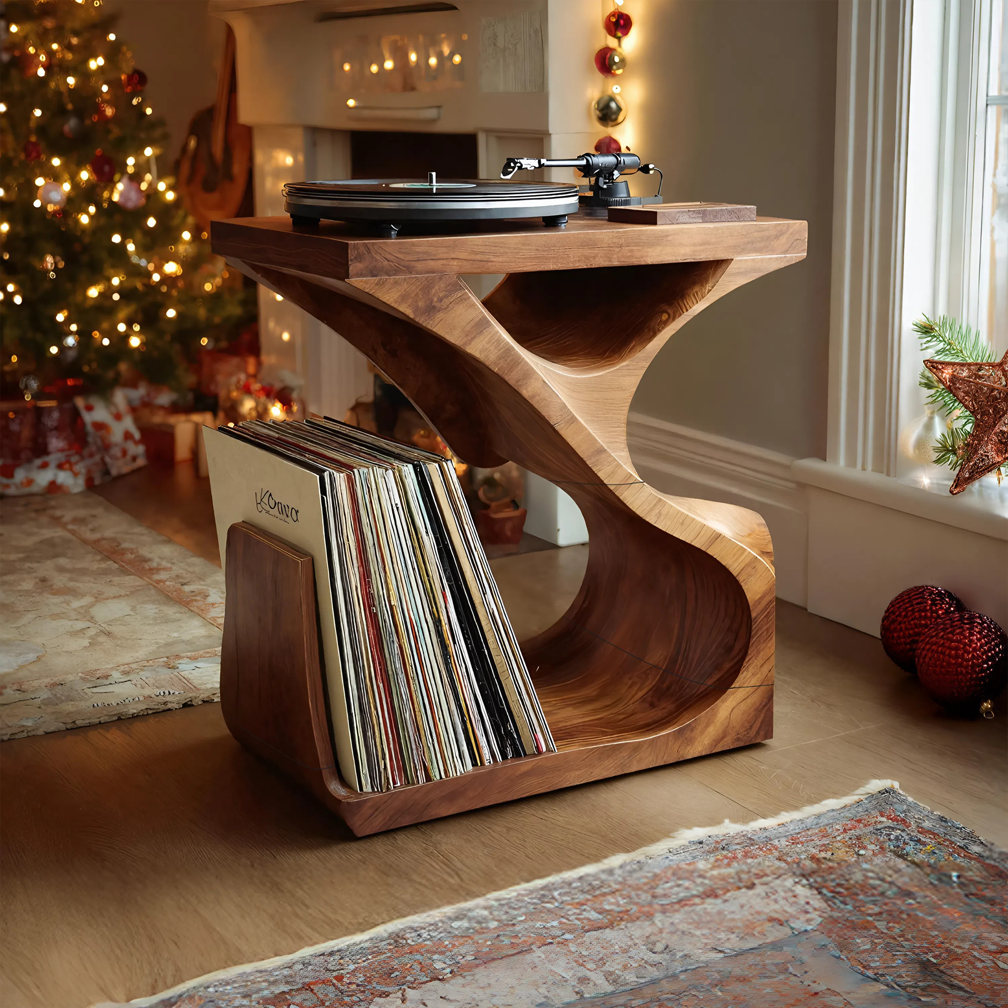 Modern Wooden Record Stand For Furniture Decor Holiday Gift SILDTTNCRS016