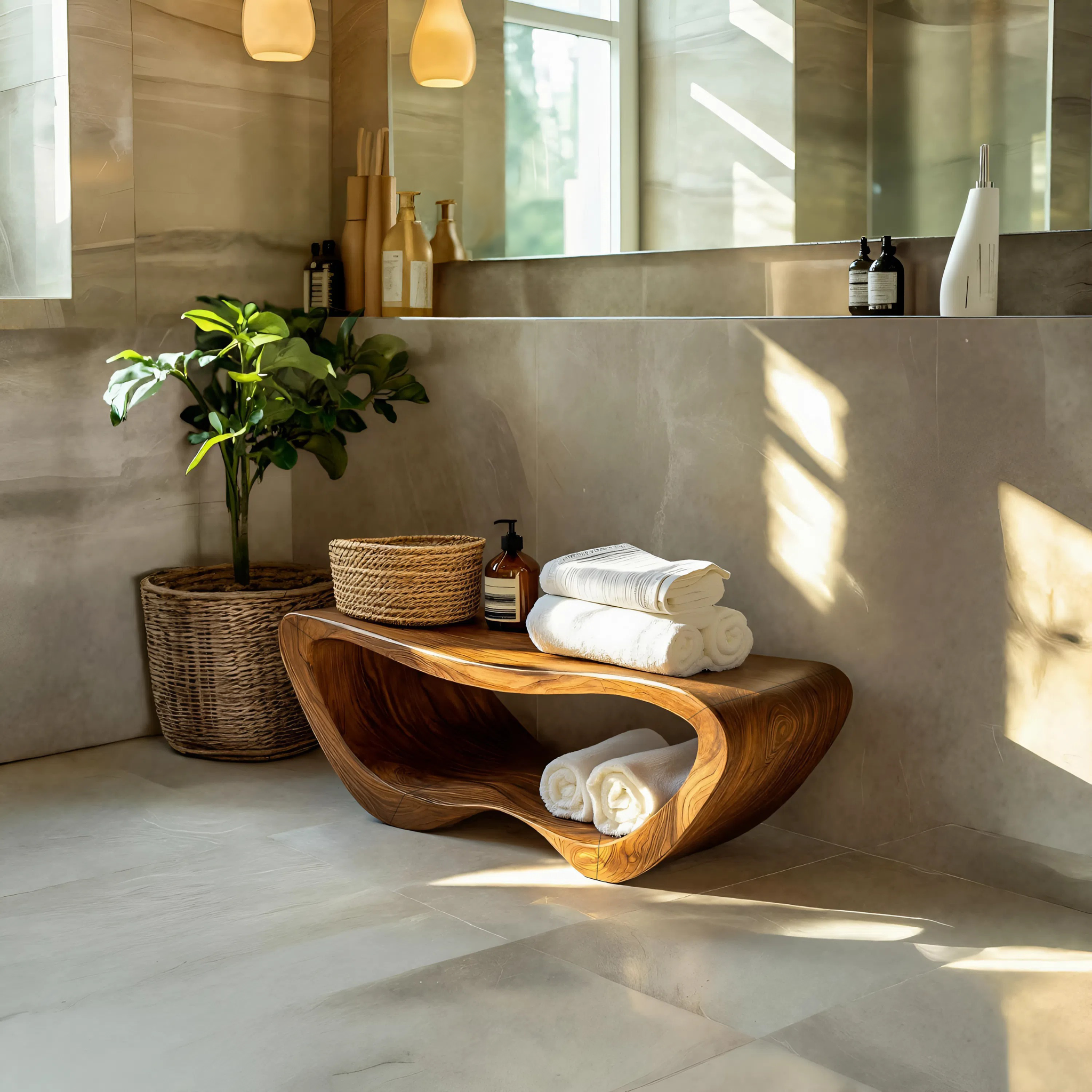 Minimalist Organic Shower Bench For Bathroom Or Spa SITHTTSB011