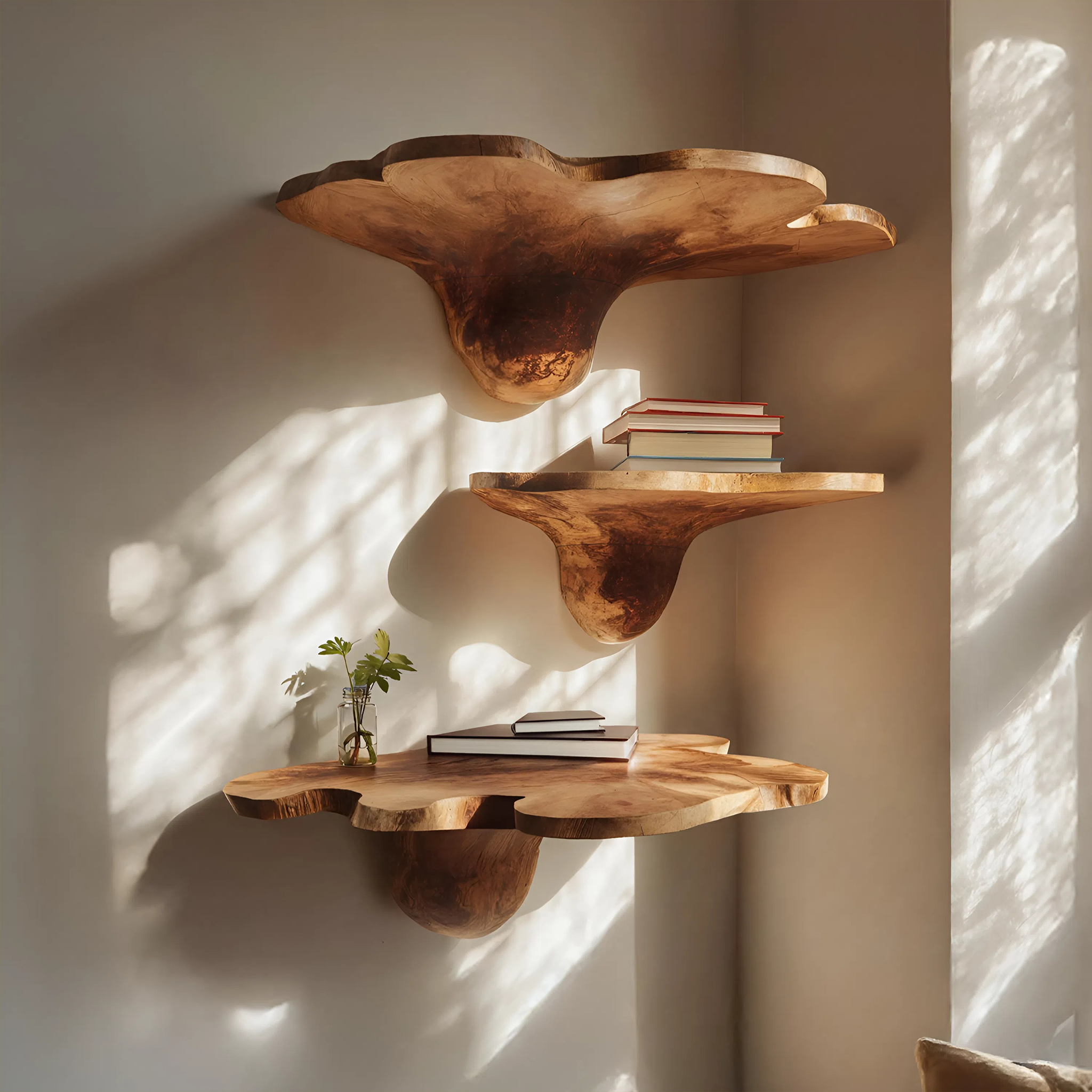 Mid Century Solid Wood Mushroom Shelf For Modern Living Room Decor SILDTTNMR002
