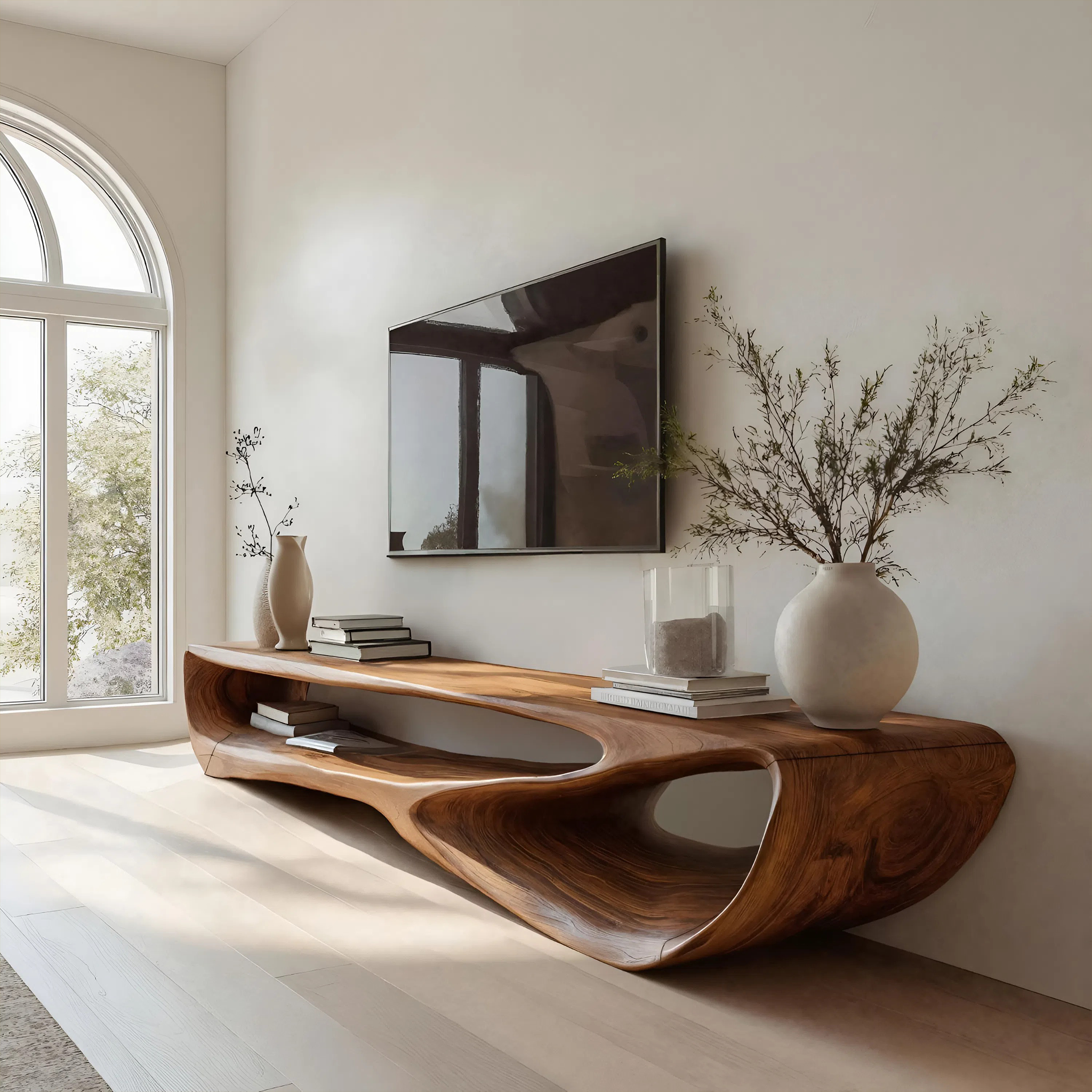 Minimal Curved  TV Console For Living Room RTTHHNTVC060