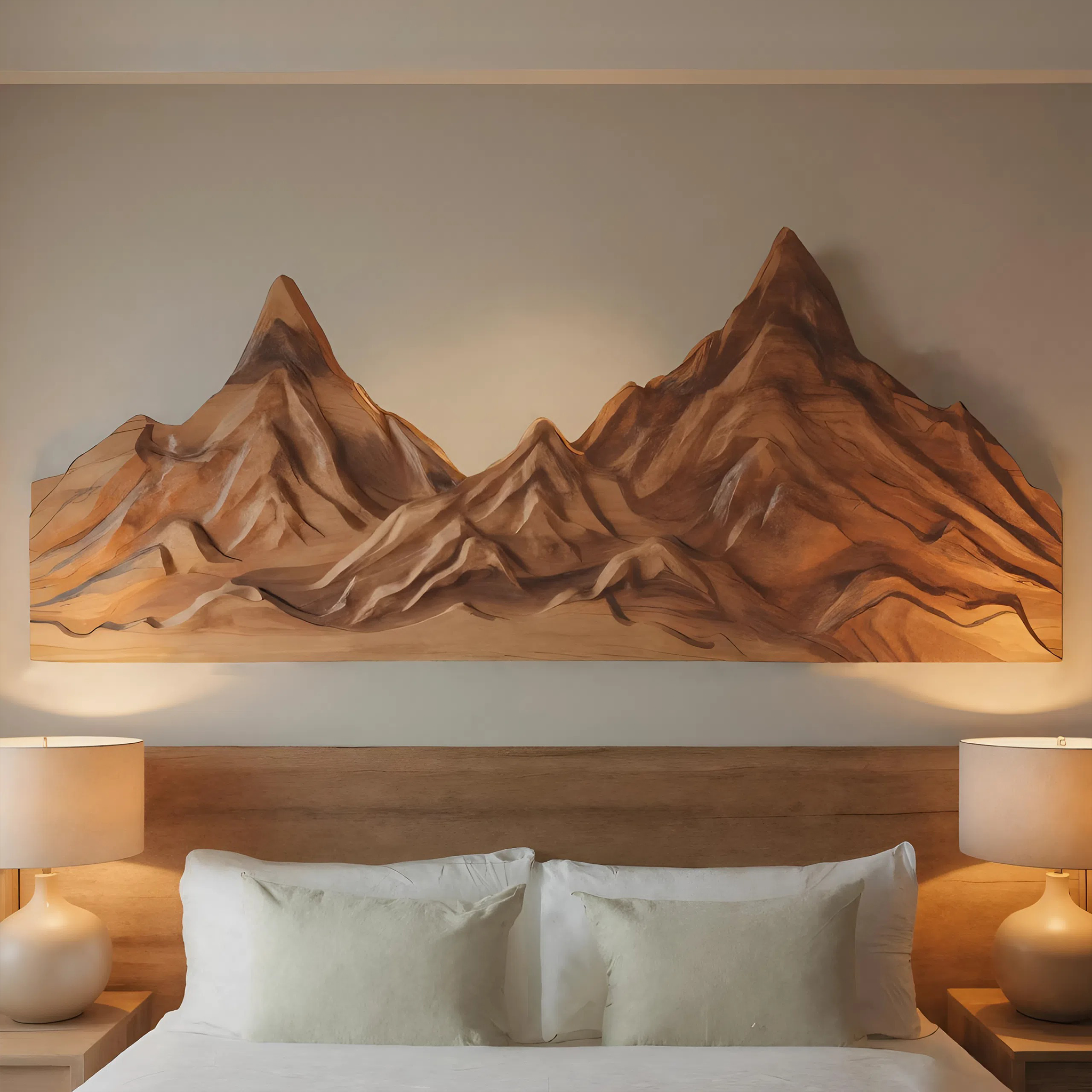 Rustic Mountain Wall Art Sculpture Hand Carved For Bedroom And Living Room SITHHNWA001