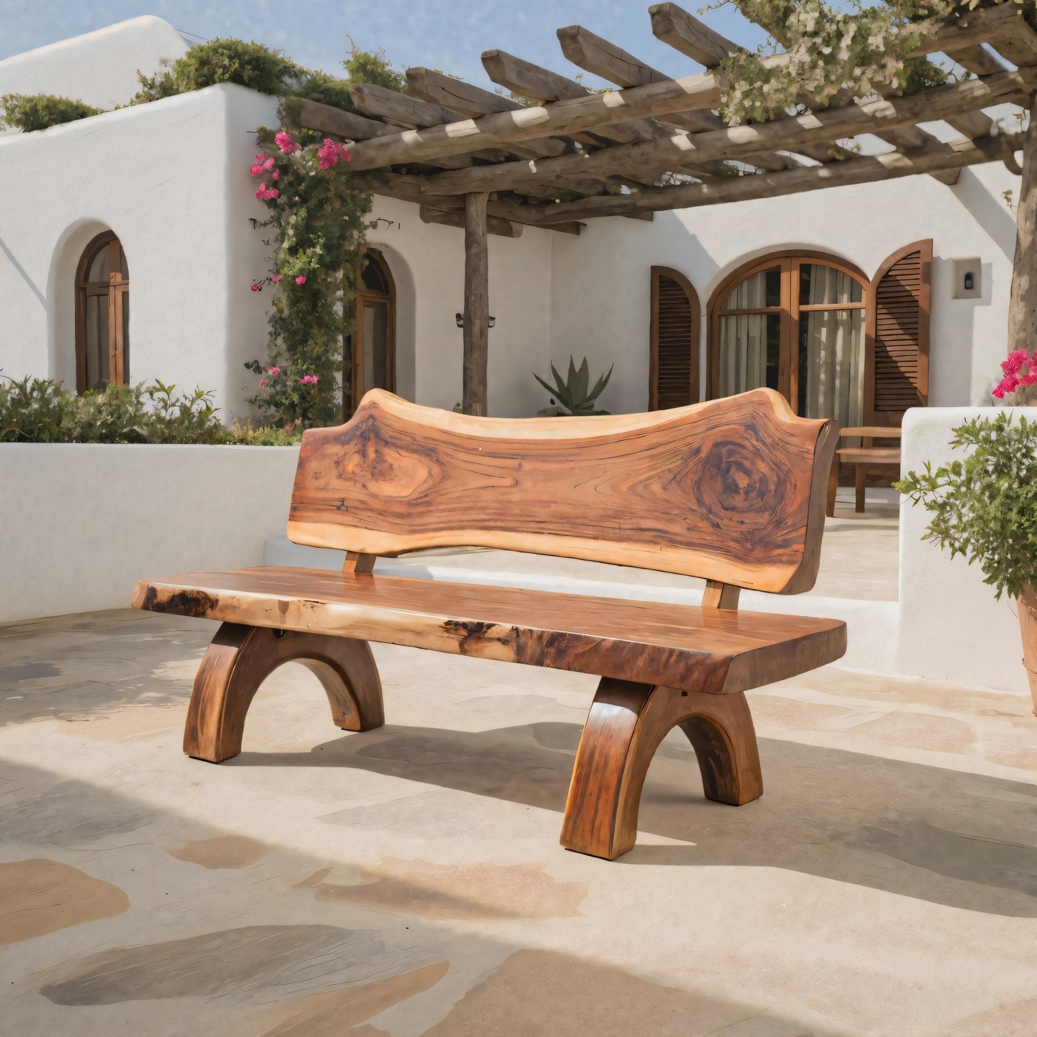 Rustic Live Edge Bench With Backrest For Patio Garden Courtyard SITHTTCHR011