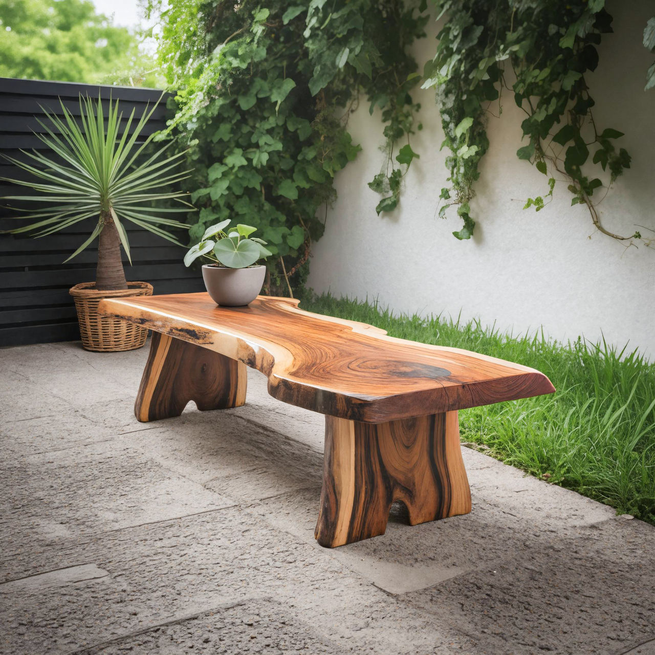 Minimalist Live Edge Outdoor Bench For Entryway Or Patio SITHTTCHR021