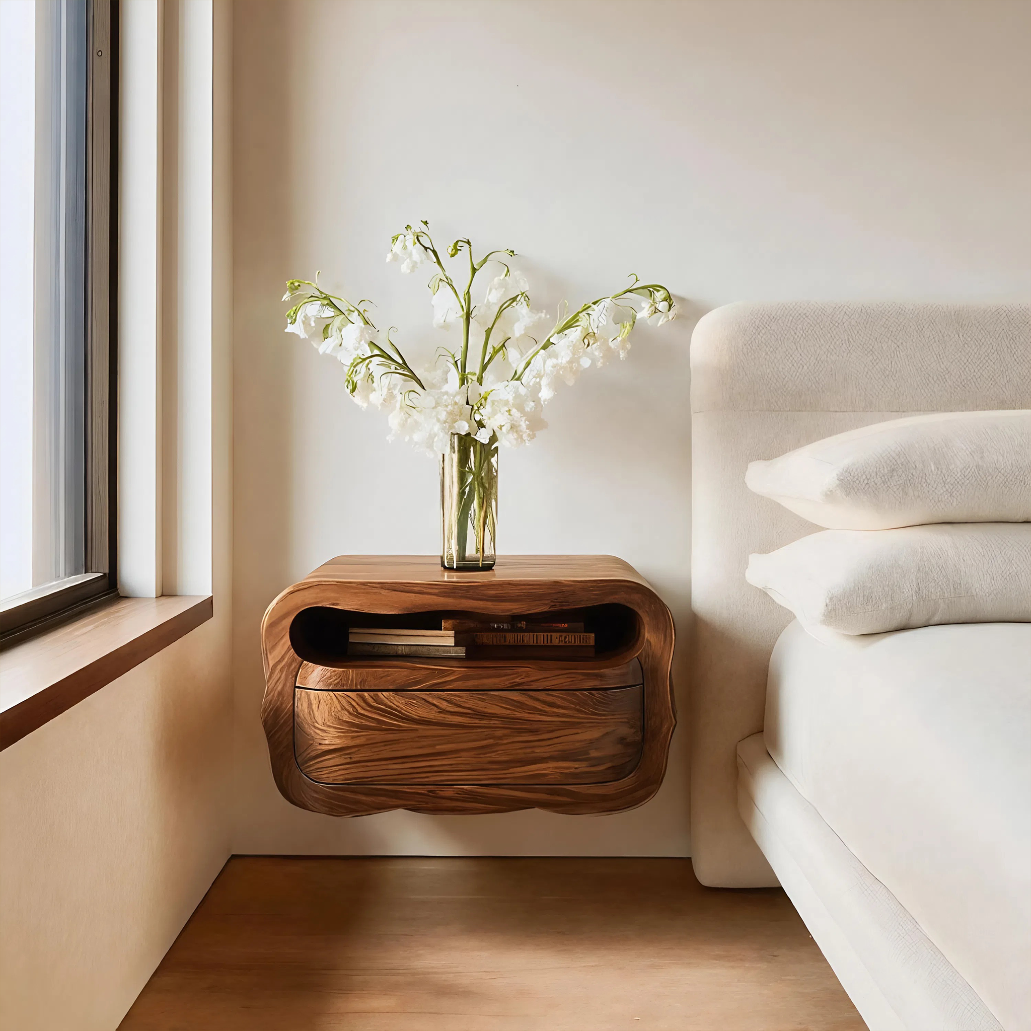 Modern Floating Nightstand With Soft Curves For Bedroom RTTHHNNS011