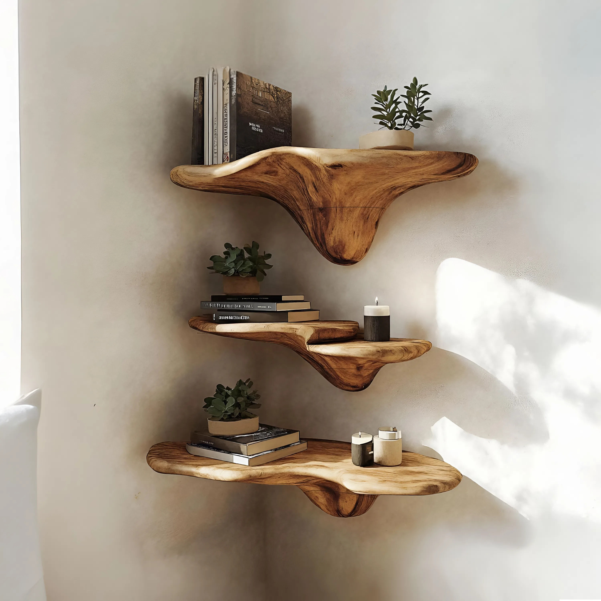 Handcrafted Wooden Live Edge Mushroom Shelf For Artistic Home Decor SILDTTRMR015