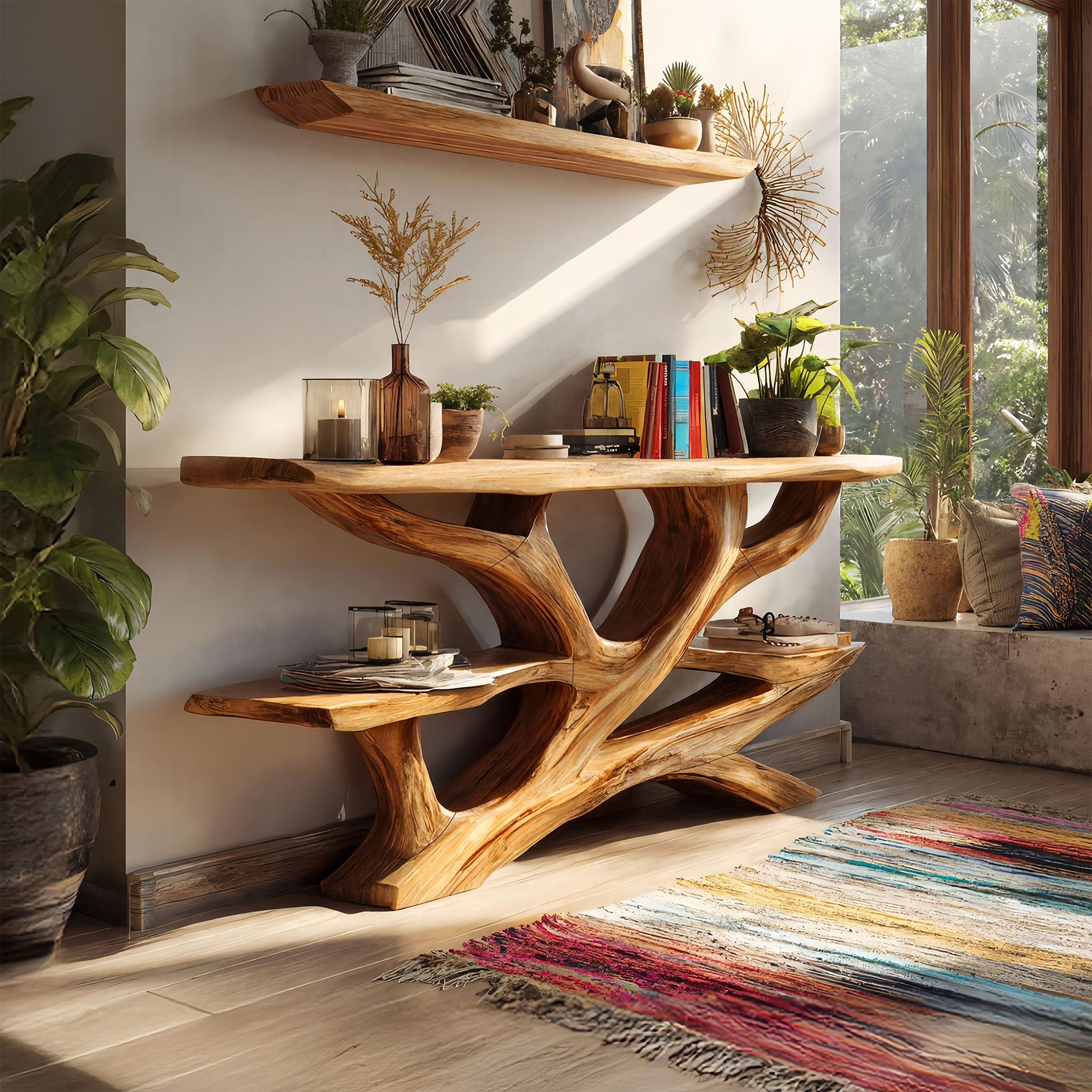Handcrafted Wooden Live Edge Console Table For Luxury Living Room Decor SILDTTNCS047