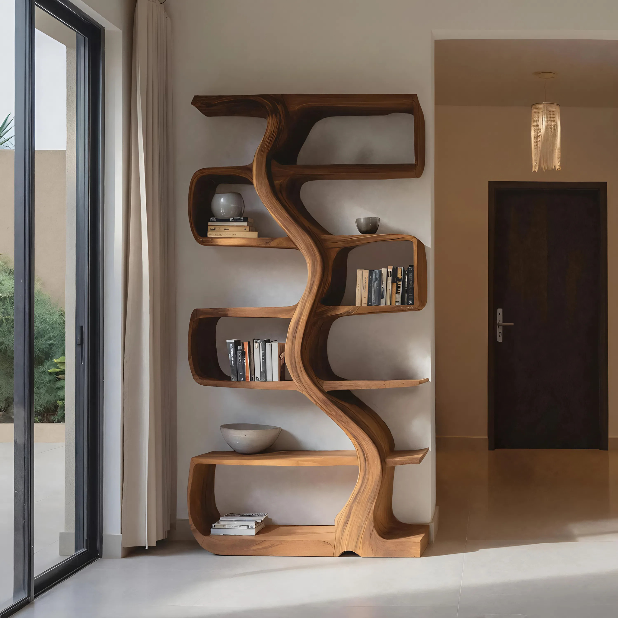 Organic Sculptural Bookshelf With Wavy Design For Living Room SITHHNBS069