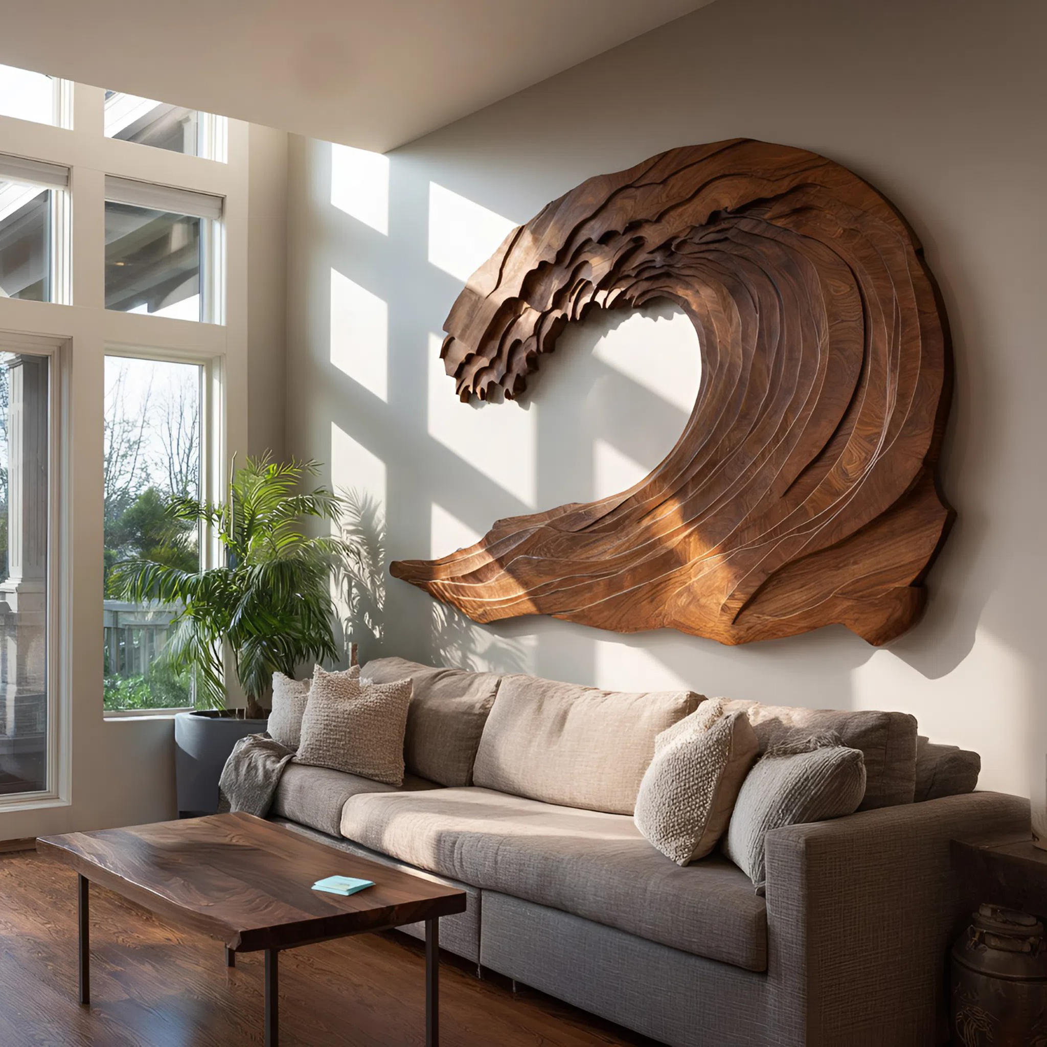 Organic Carved Wave Wall Art Above Sofa For Living Room RTTHHNWA082