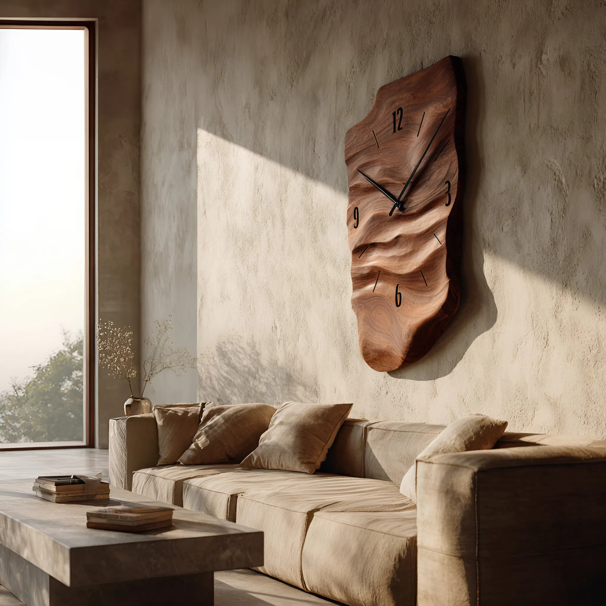 Modern Wall Clock Carved Design For Living Room Space RTTHHNWAC004