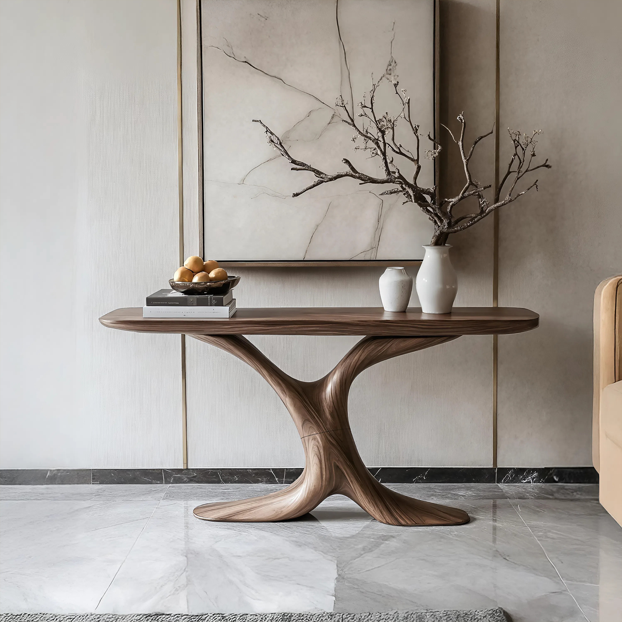 Handcrafted Wooden Live Edge Console Table For Entryway Decor SILDTTRCS046