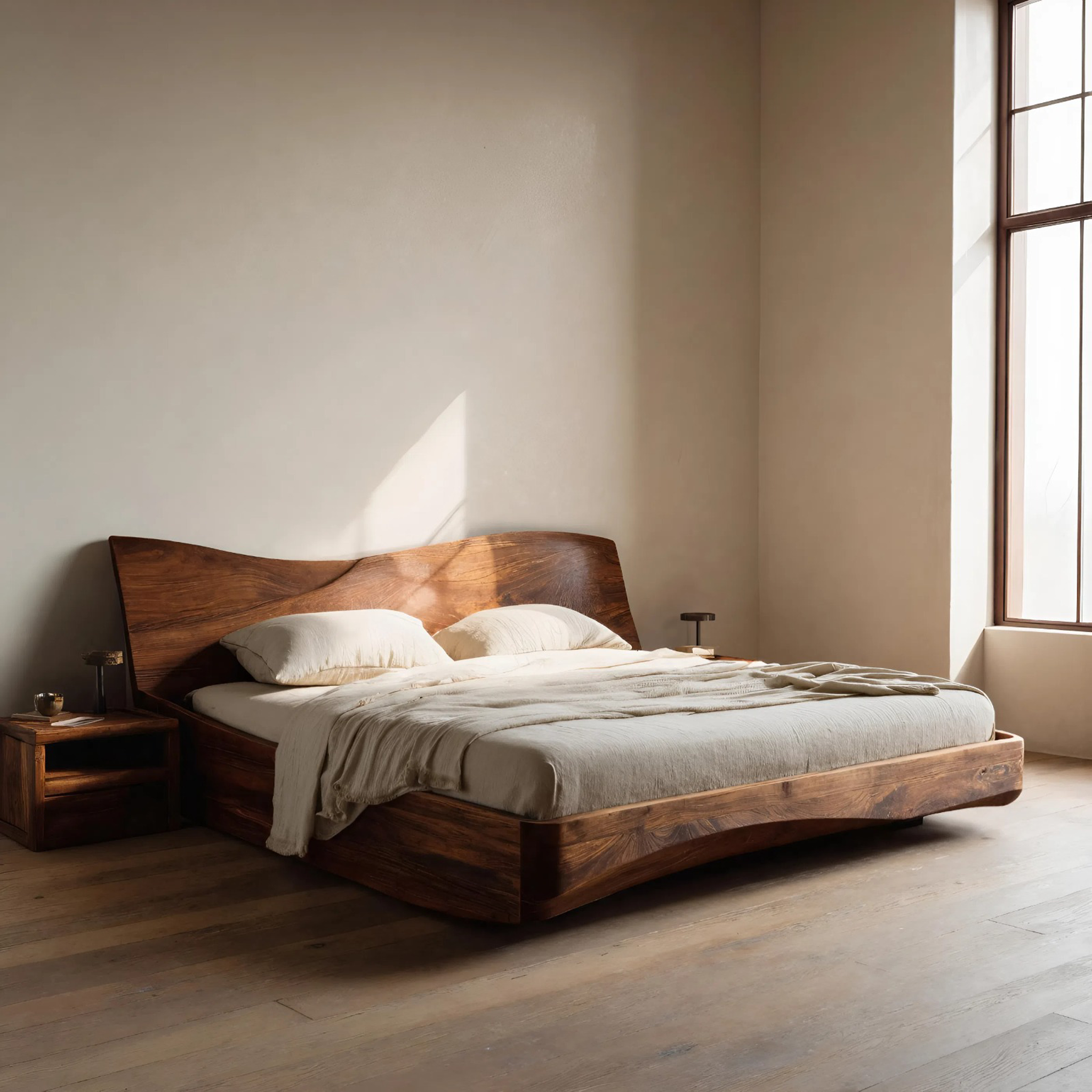 Organic Platform Bed And Headboard For Minimalist Bedroom Design RTTHHNWO003
