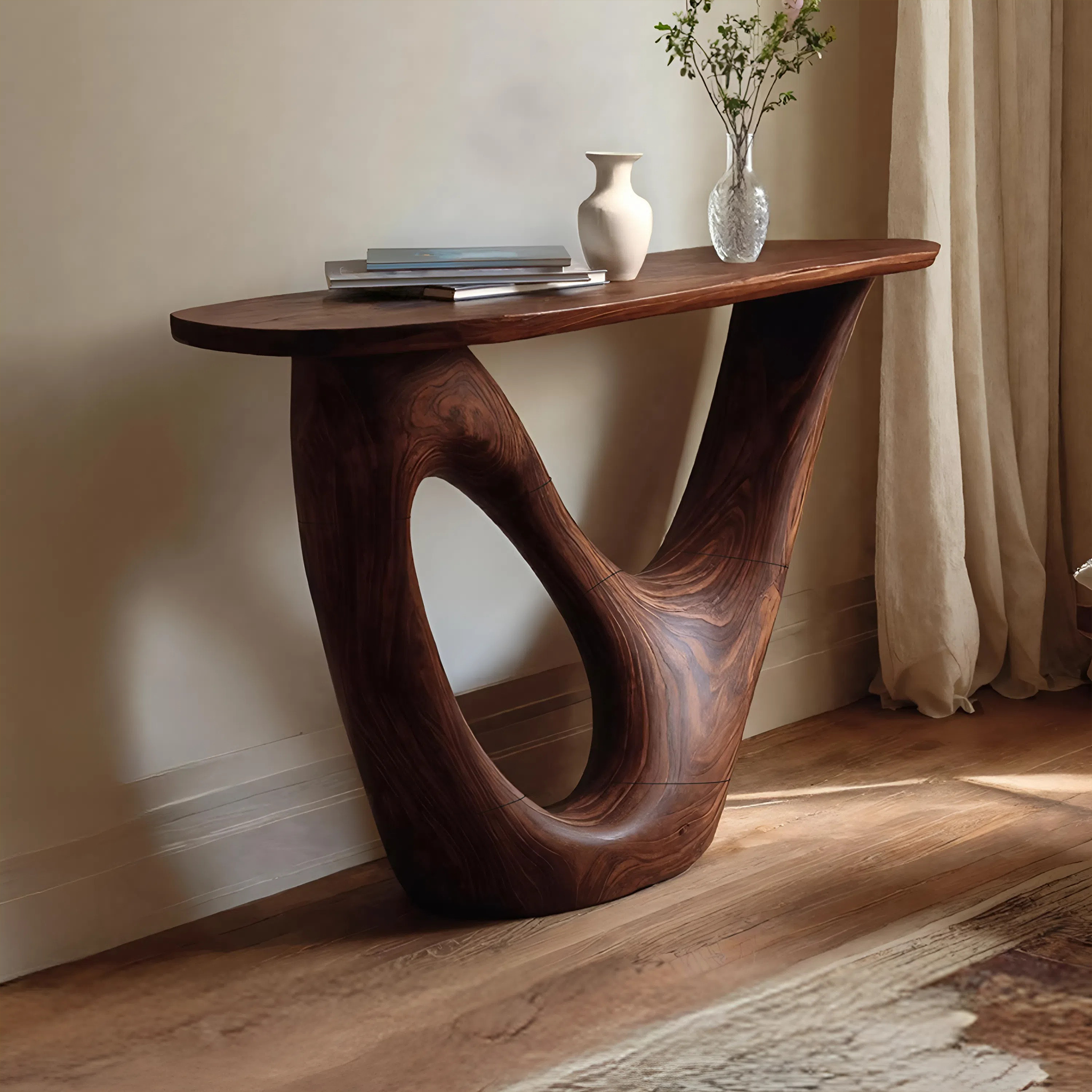 Mid Century Live Edge Console Table Sculptural Solid Wood For Living Room SILDTTNCS069