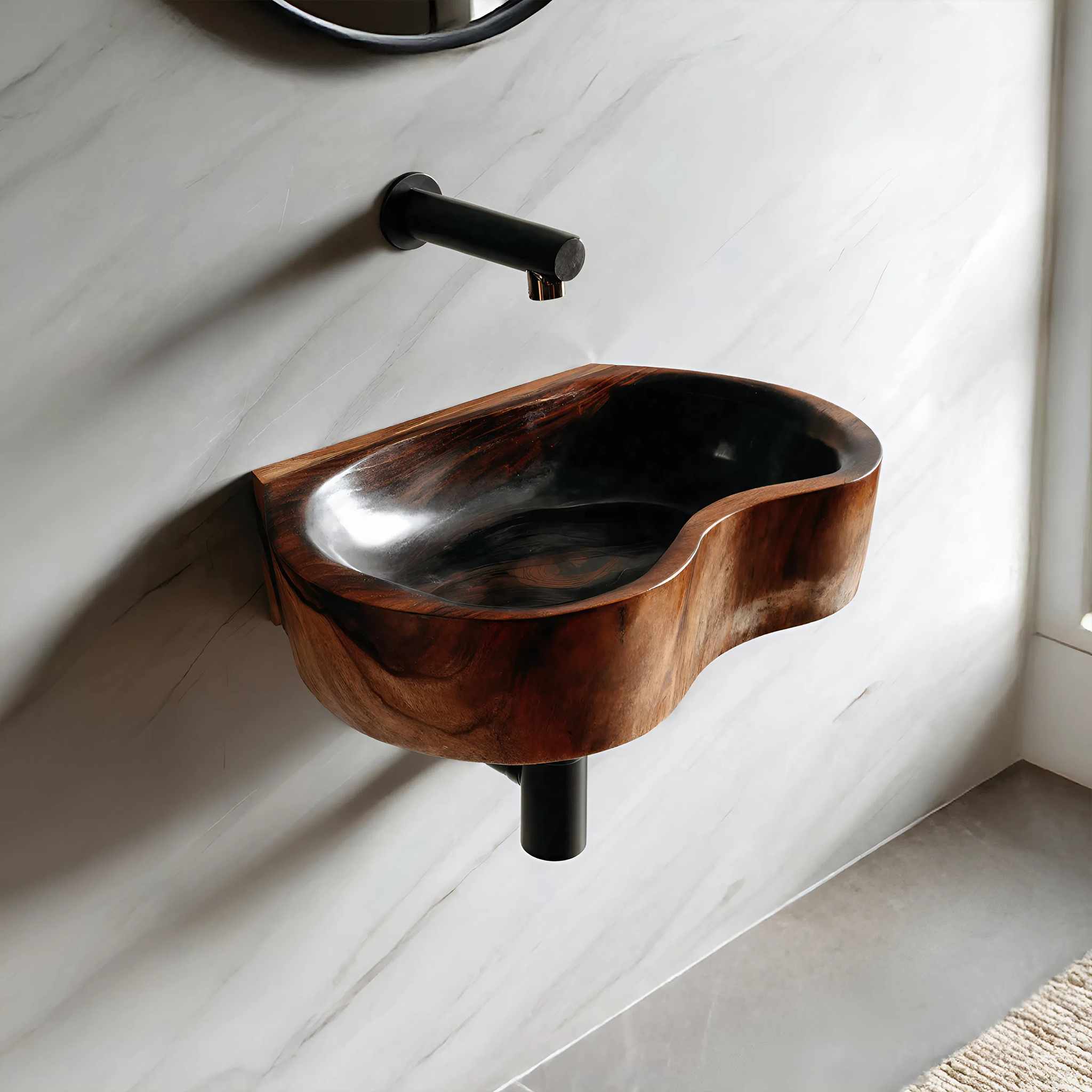Mid Century Solid Wood Wash Basin For Elegant Bathroom Furniture Decor SILDTTRVS028