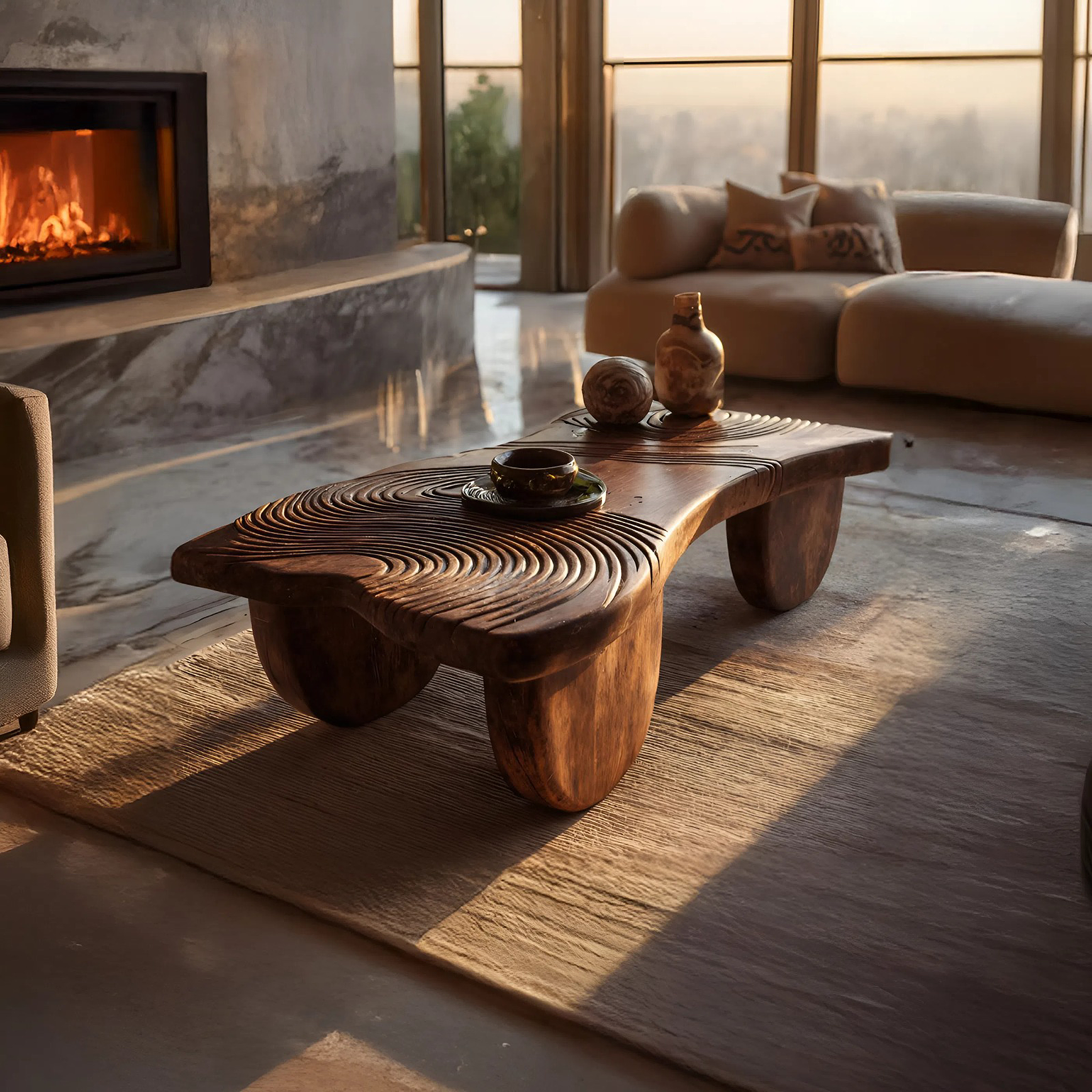 Farmhouse Abstract Solid Wood Coffee Table For Living Room SILDTTRCF053