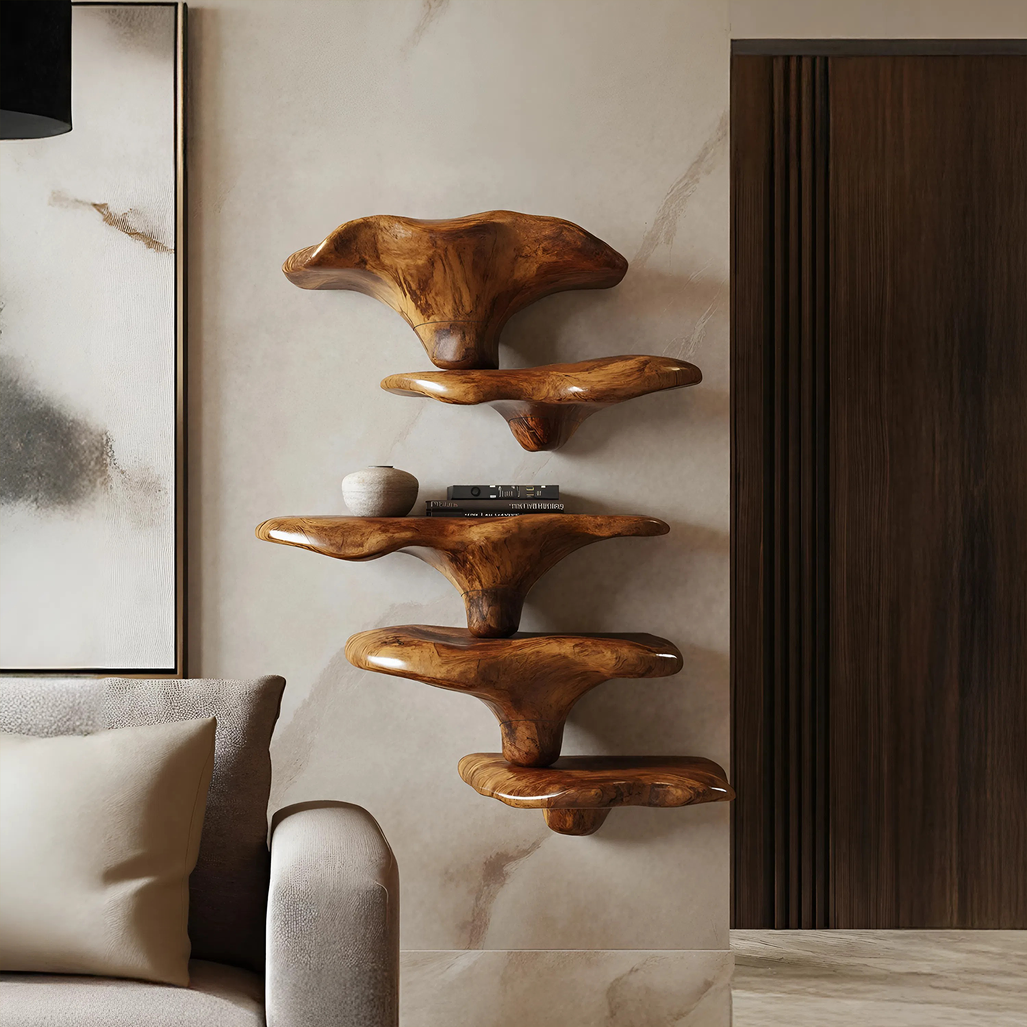 Mid Century Wooden Mushroom Shelf For Living Room Furniture Decor SILDTTRMR013